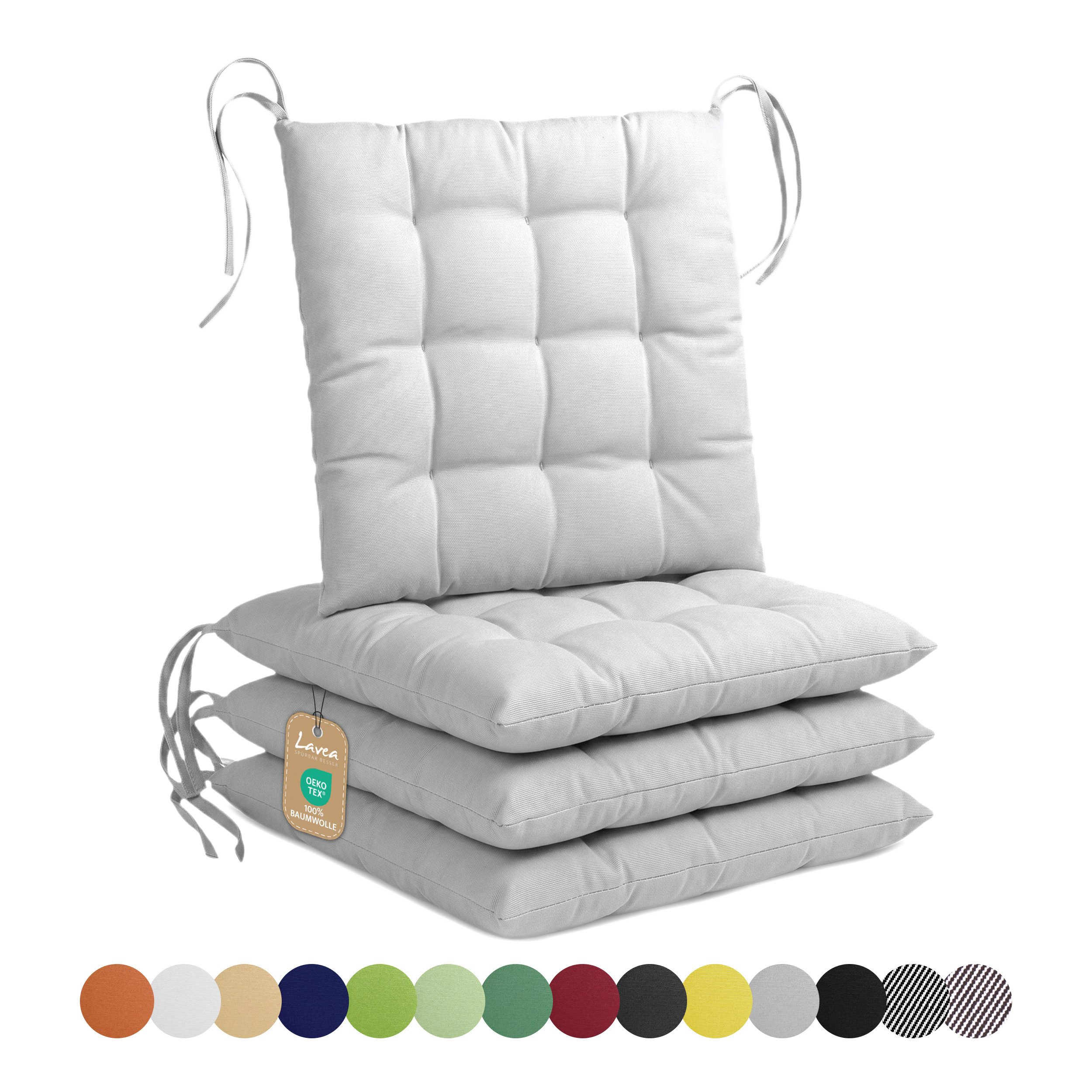 Lavea Stuhlkissen Lavea® Sitzkissen & Stuhlkissen 40x40 cm – 4er/8er Set, 40x40x3 cm, mit Stoffbändern, Indoor & Outdoor, für Garten & Balkon