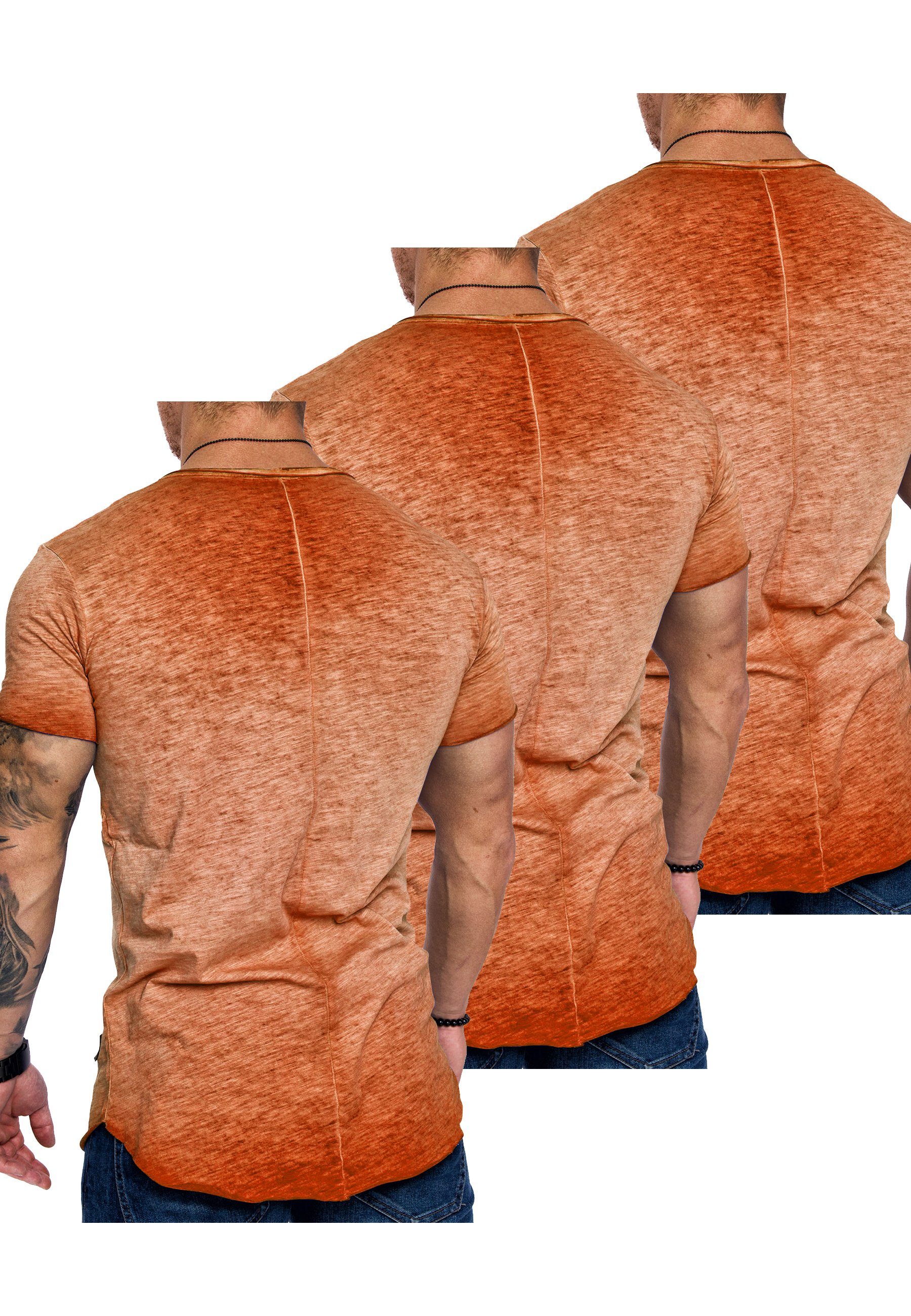 Herren Amaci&Sons V-Ausschnitt (3er-Pack) FRANCISCO (3x 3. SAN T-Shirts T-Shirt mit T-Shirt Oversize Orange) Basic 3er-Pack