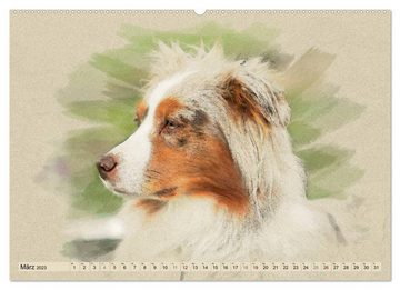 CALVENDO Wandkalender Australian Shepherds 2023 (Premium, hochwertiger DIN A2 Wandkalender 2023, Kunstdruck in Hochglanz)