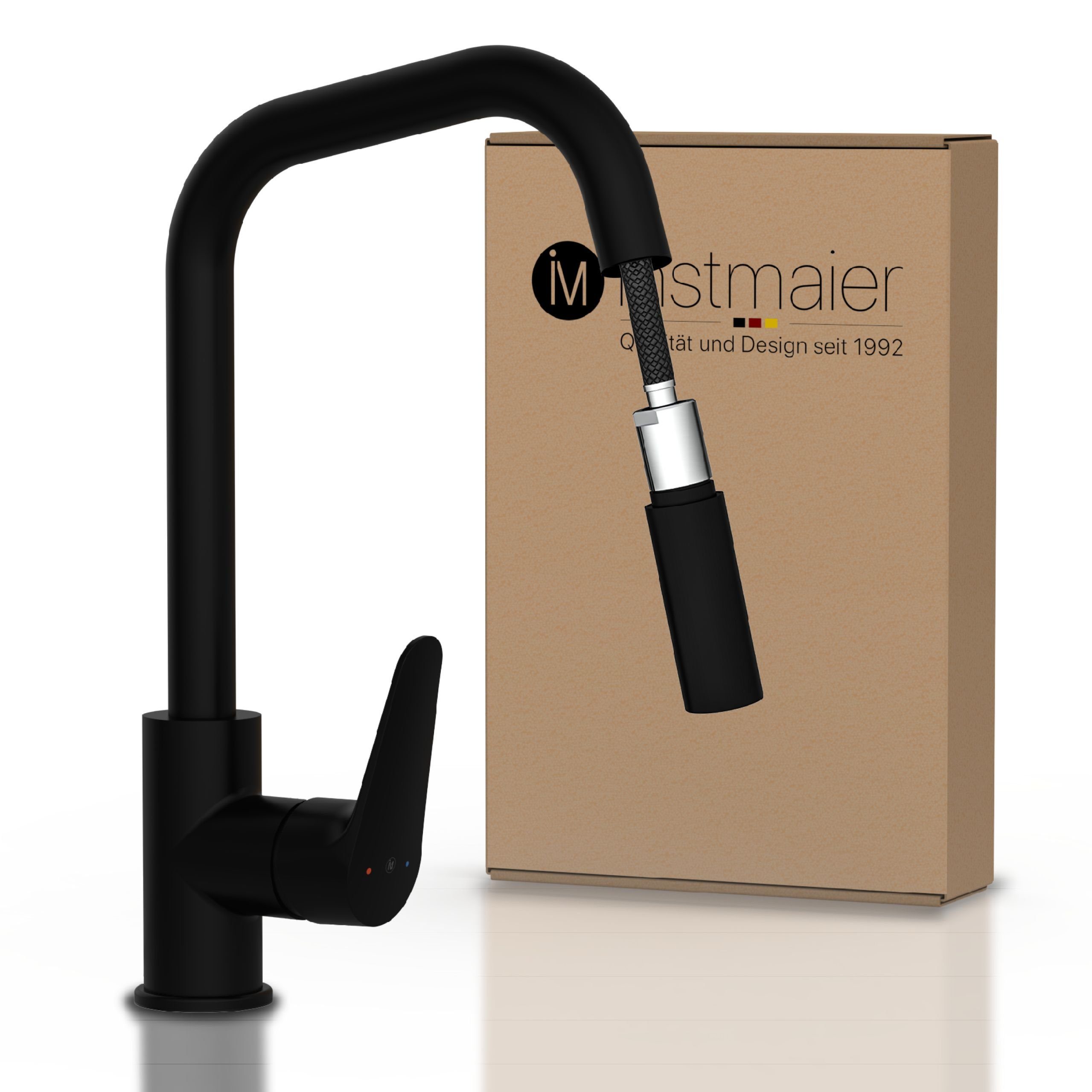 instmaier Spültischarmatur K5, Küchenarmatur mit hohem Auslauf mit ausziehbarer Brause, Trendfarbe Schwarz
