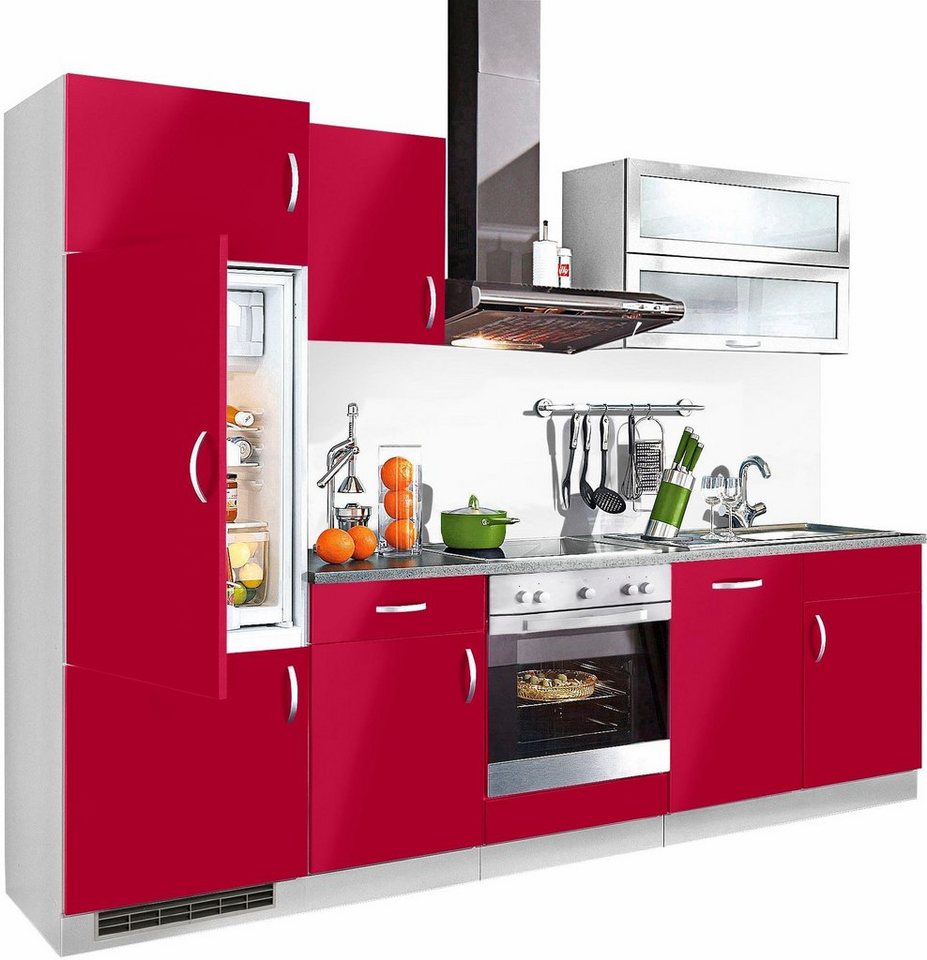 wiho Küchen Küchenzeile Amrum, mit E-Geräten, Breite 280 cm rot