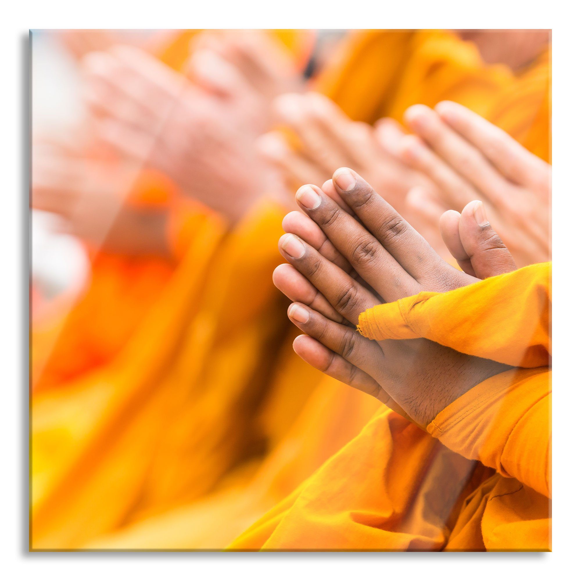 Pixxprint Glasbild Betende Hände Mönche Tibet, Betende Hände Mönche Tibet (1 St), Glasbild aus Echtglas, inkl. Aufhängungen und Abstandshalter