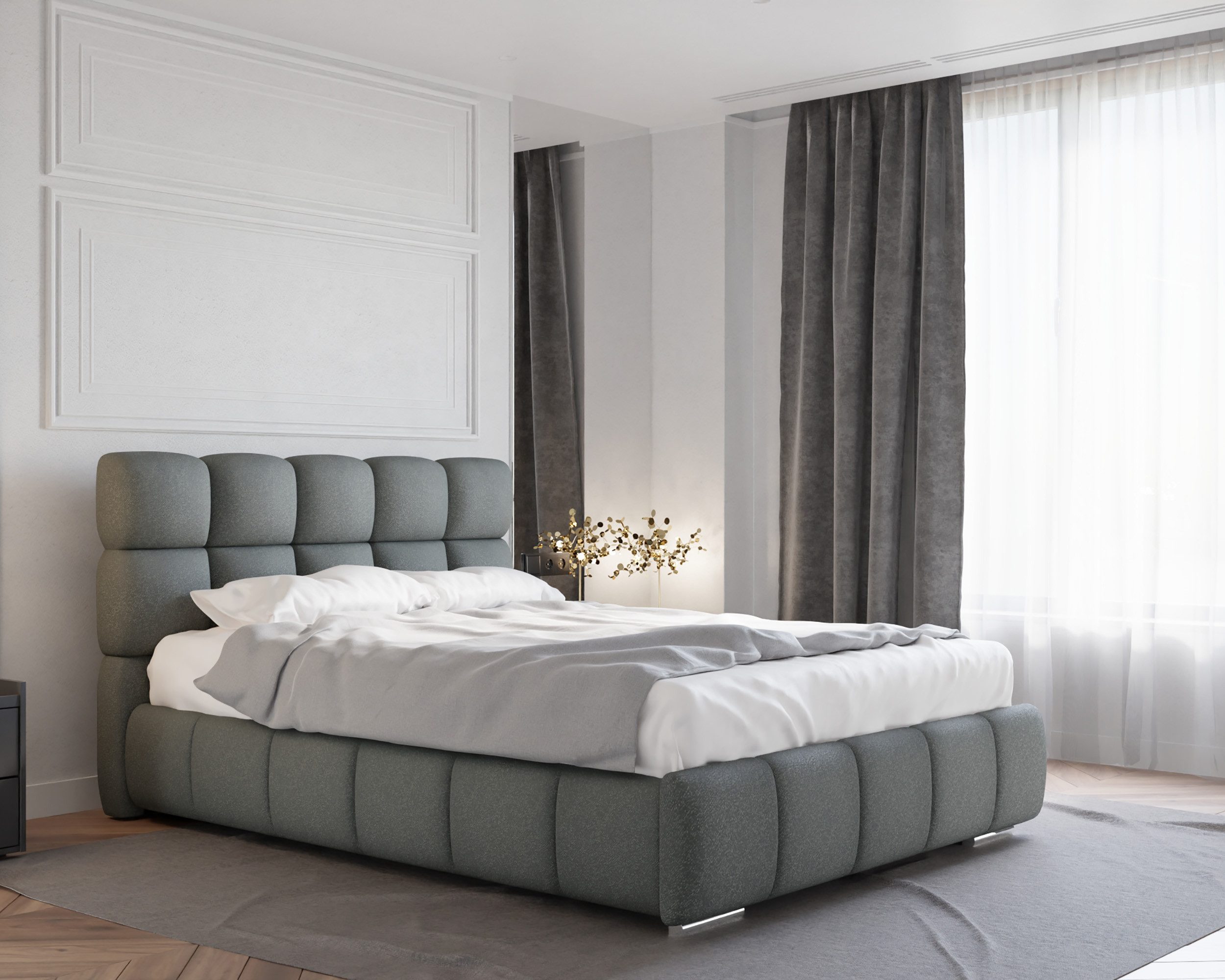 Homesy Polsterbett BLISS Luxus-Bett mit Lattenrost Wahl federkernmatraze, kokosmatratze, (Stabile Rahmenkonstruktion Metallrahmen), Ein Luxusbett in jeder Größe 140x200cm 160x200 cm 180x200cm