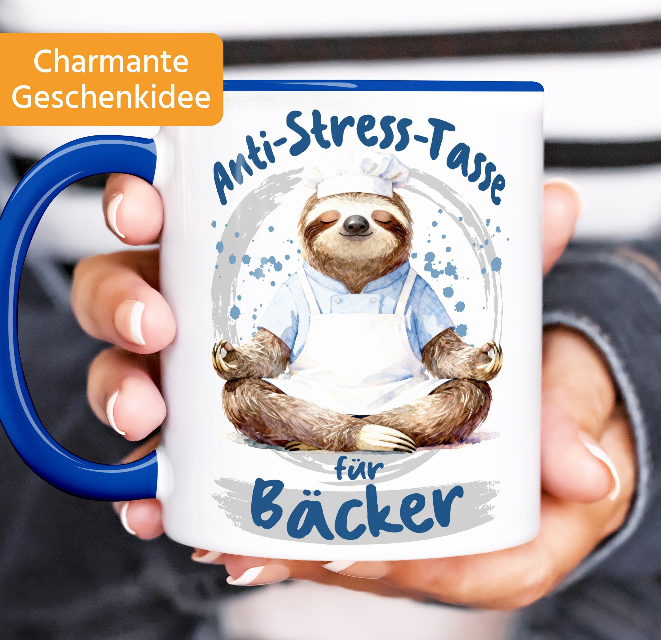 MoonWorks Tasse Kaffee-Tasse Geschenk Bäcker Anti Stress Bürotasse Faultier Lustig, Keramik