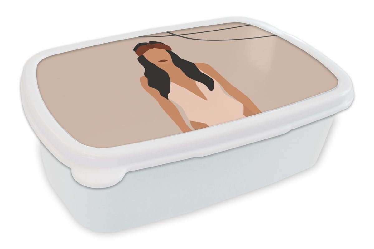 MuchoWow Lunchbox Sommer - Rosa - Frau, Kunststoff, (2-tlg), Brotbox für Kinder und Erwachsene, Brotdose, für Jungs und Mädchen weiß