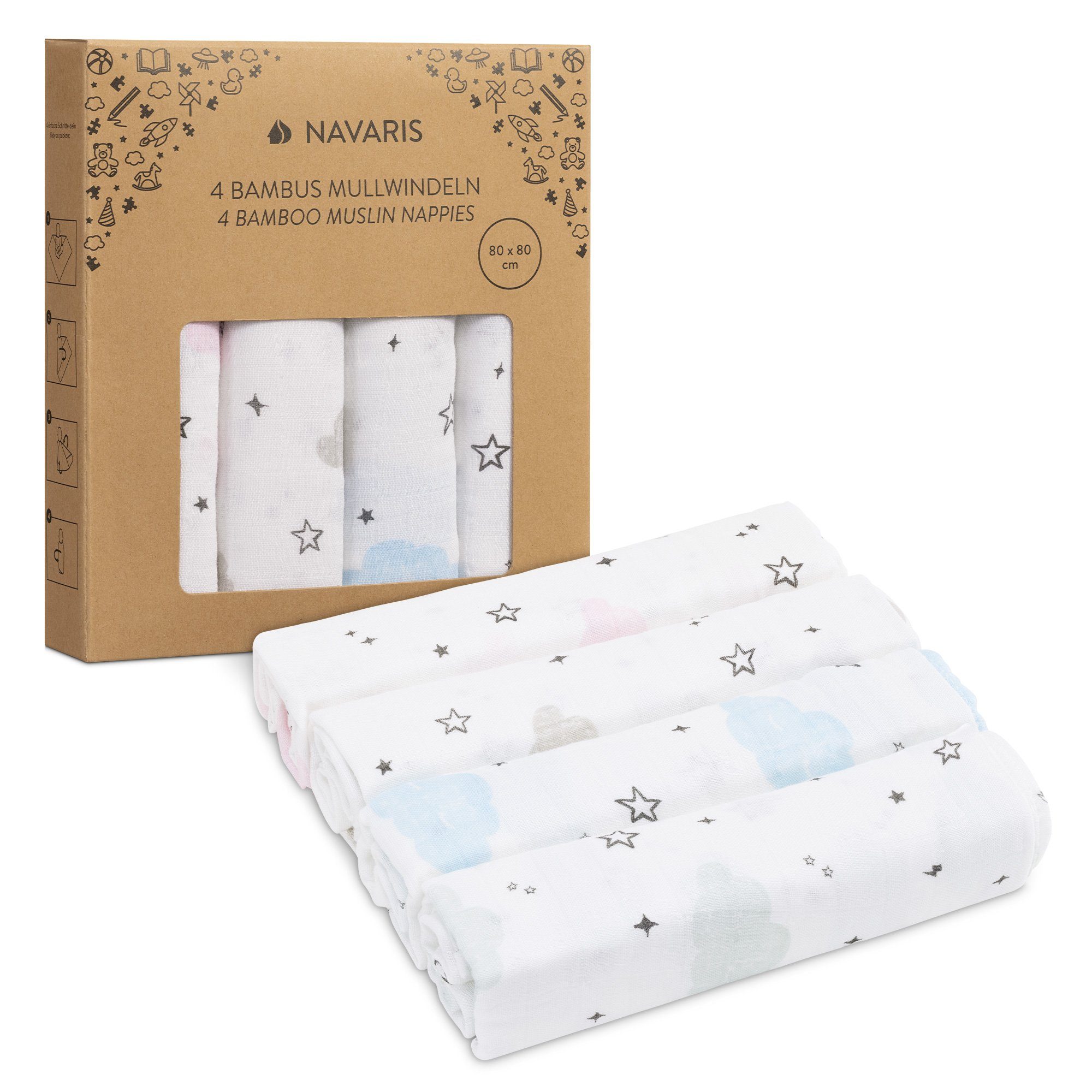 Navaris Spucktuch Baby Mullwindel Set - 4x Mulltuch zum Stillen Pucken Wickeln, (1-tlg)