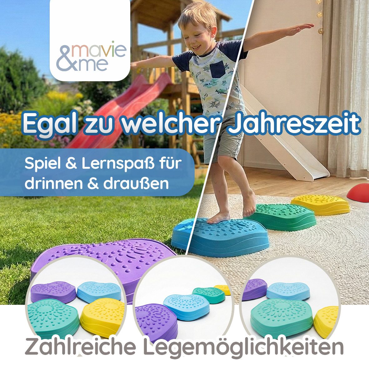 mavie & me Stapelspielzeug Balanciersteine für Kinder 5er Set Stapelsteine Indoor & Outdoor, (5-tlg), Fördert Selbstvertrauen, Fantasie und motorische Fähigkeiten