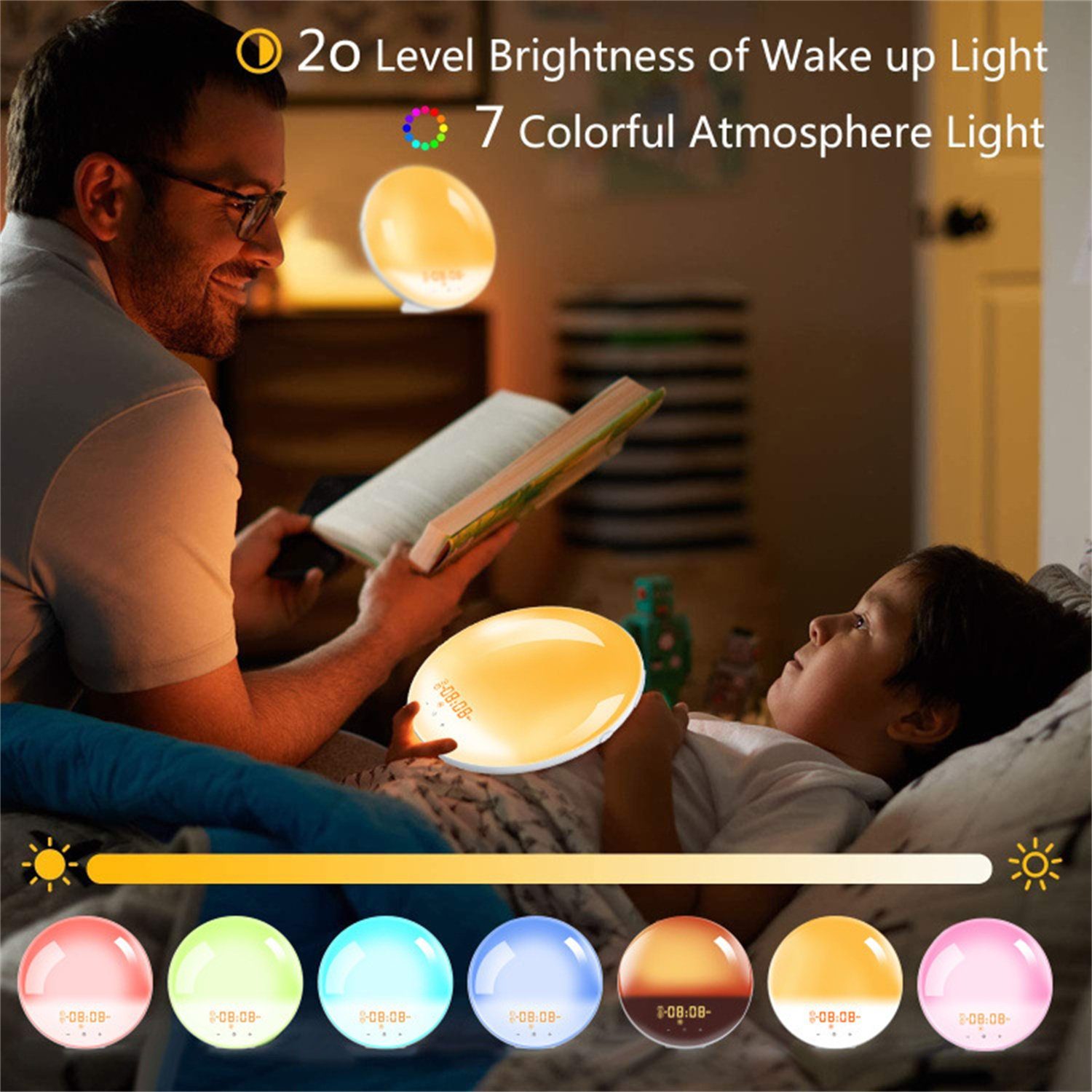 UKW-Radio mit Nachttischlampe Nachtlicht, autolock Wecker LED inklusive Touch-Funktion, farbiger