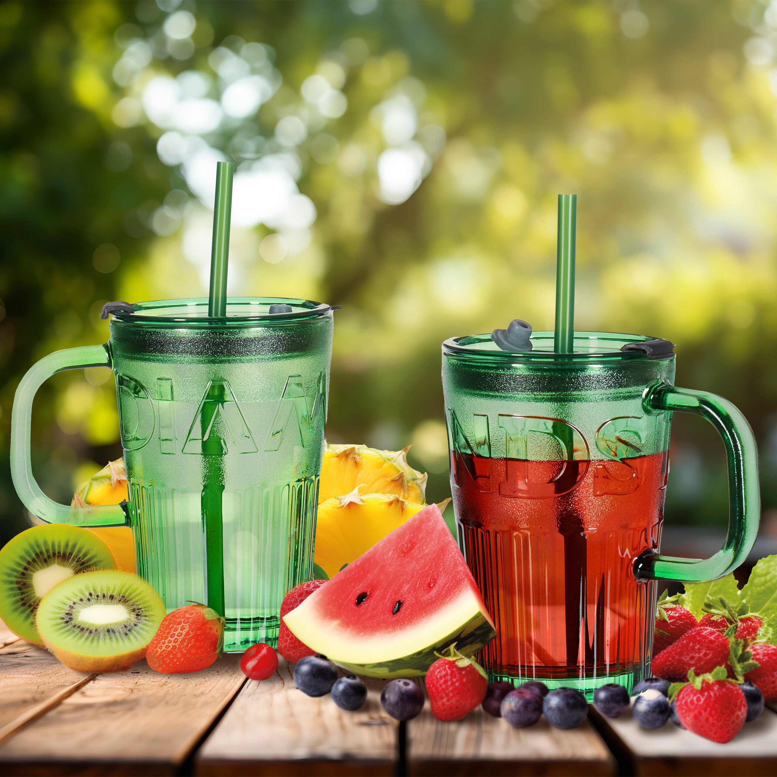 relaxdays Gläser-Set Trinkgläser im 2er Set mit Henkel, Glas, grün