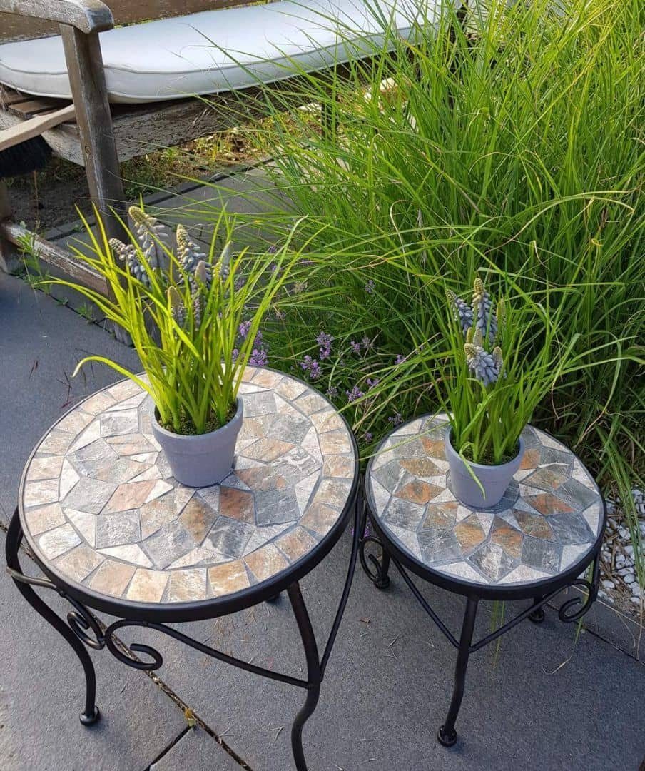 K&L Wall Art Gartentisch Mosaik Steintisch Metalltisch Naturstein Tischplatte (2-St), Boho Blumentreppe
