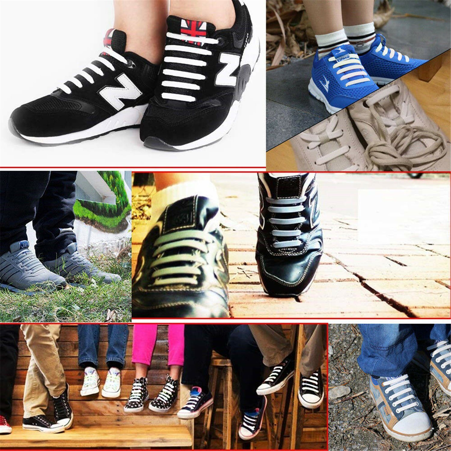 Olotos Schnürsenkel ohne Binden elastische Bunt Schleifenlose, Wasserdichte Kinder Gummi Elastische Schuhbänder für Silikon und Schnürsenkel Erwachsene Flache