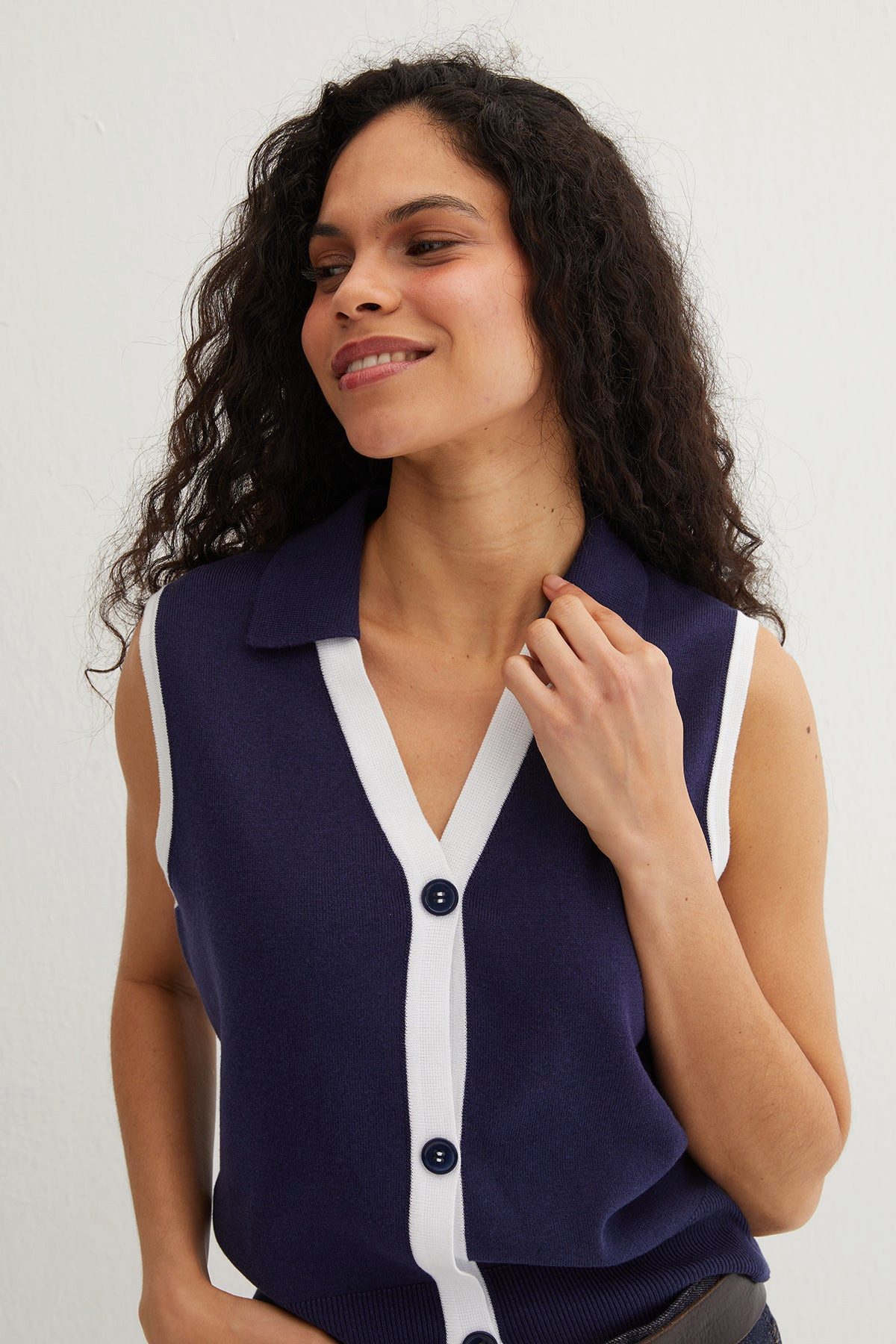 Silk and Cashmere Warnweste Marineblaues Katia Polo Crop Top