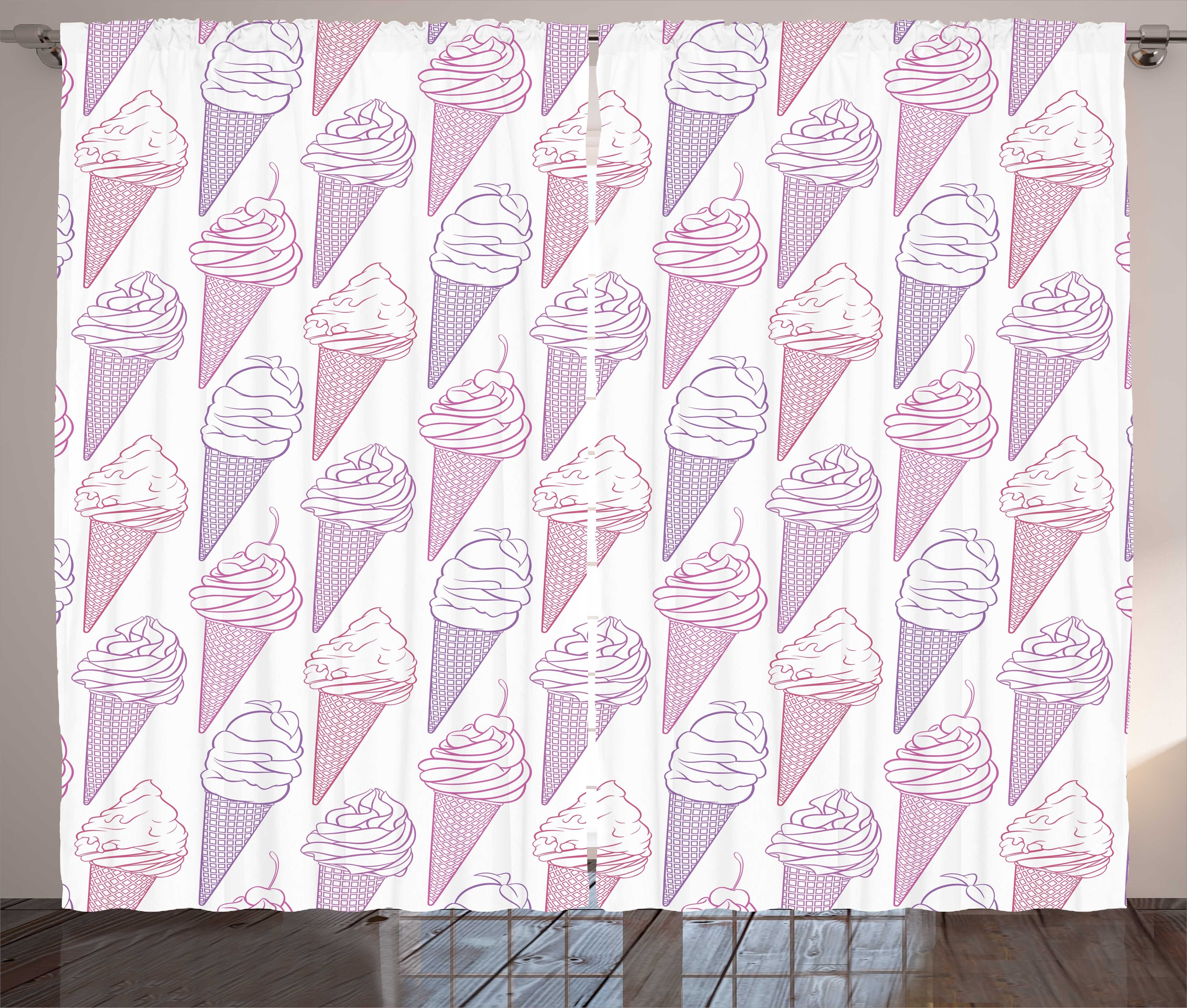 Gardine Schlafzimmer Kräuselband Vorhang mit Schlaufen und Haken, Abakuhaus, Dessert Cherry Ice Cream Patterns