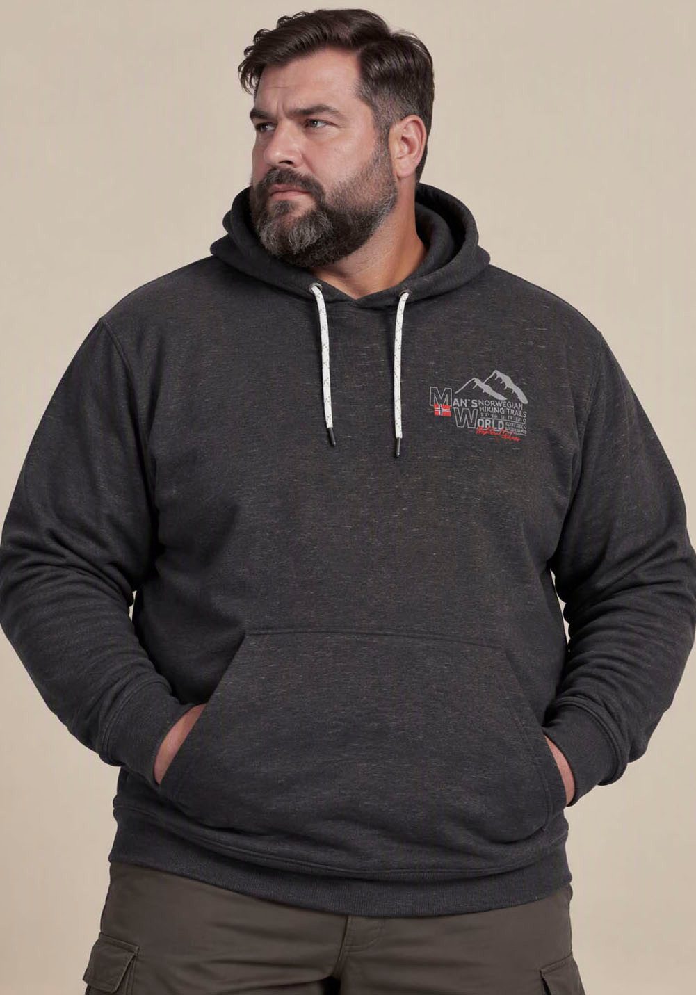 Man's World Plus Kapuzensweatshirt mit Kapuze und Kordelzug, in melierter Optik, Regular Fit