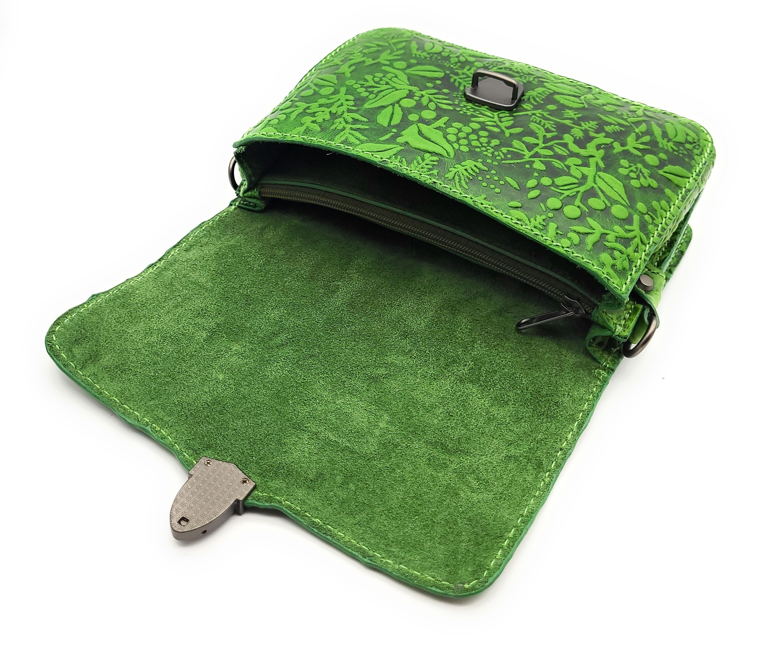 Hill Burry Gürteltasche Bauchtasche aus dickem Rindsleder, floral geprägt, mit Schultergurt