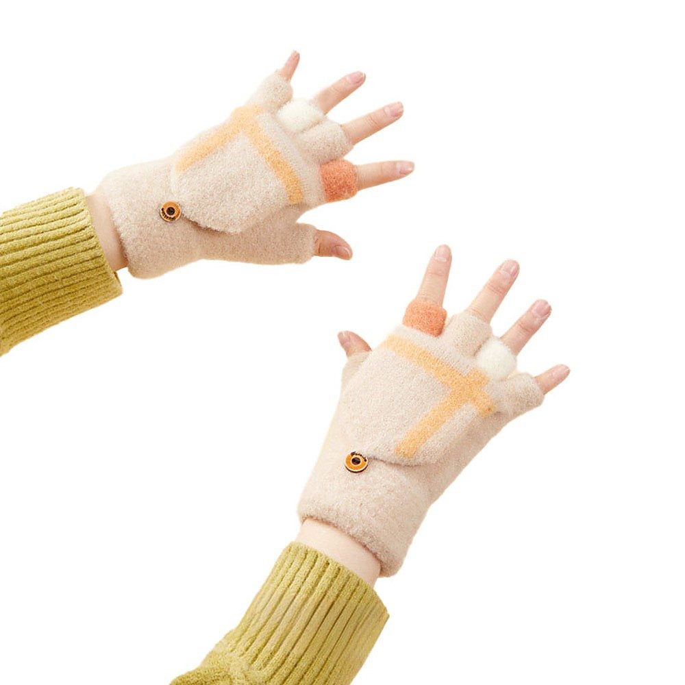 Hurtel Fäustlinge Klapphandschuhe Winterfäustlinge Strickhandschuhe (Spar-Set, 1-St) umklappbare Fingerkappe, Windschutzmanschette, dehnbar