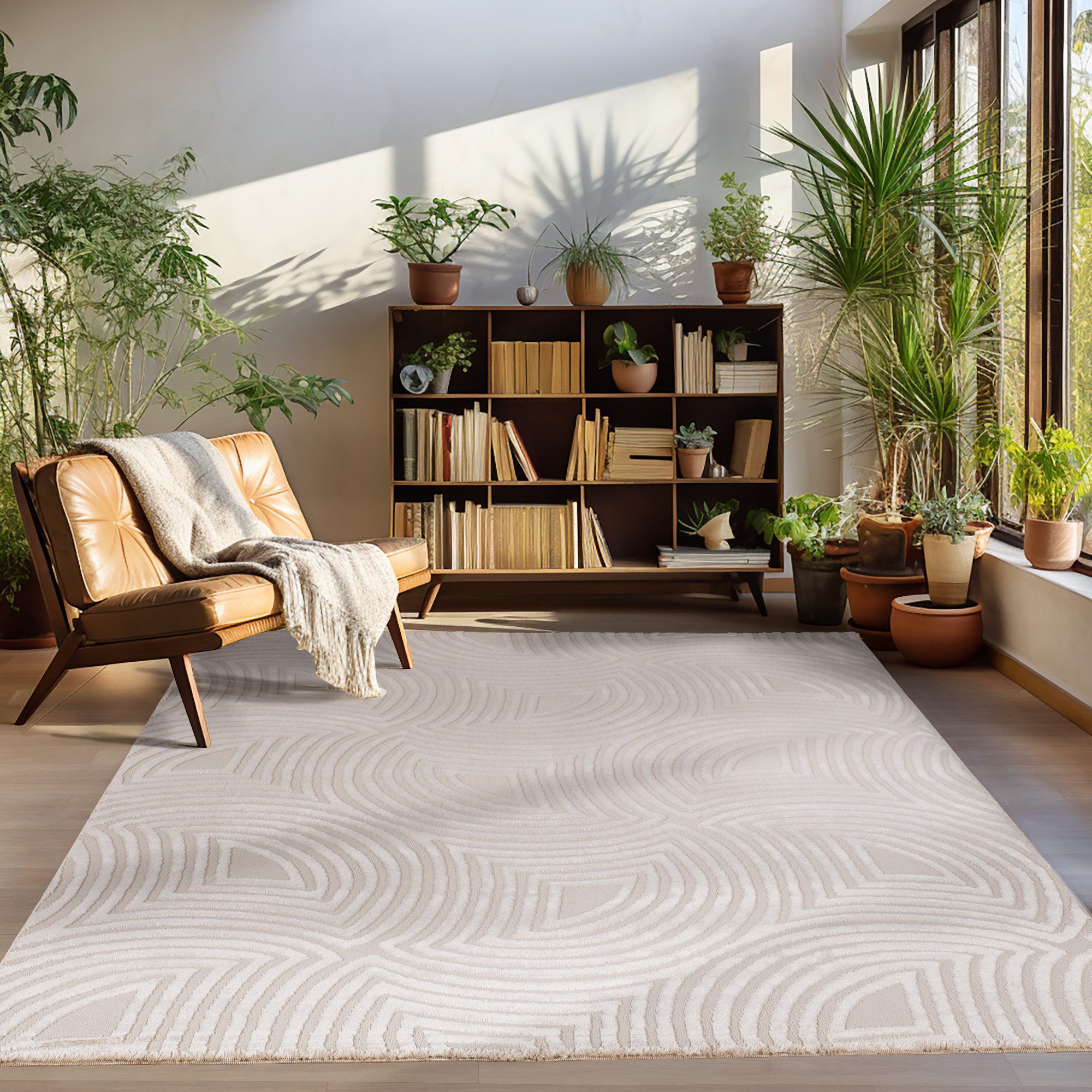 Designteppich Skandinavisches Boho Muster, Carpettex, Rechteckig, Höhe: 12 mm, Teppich Wohnzimmer Boho Design Skandinavische Stil Natur Optik