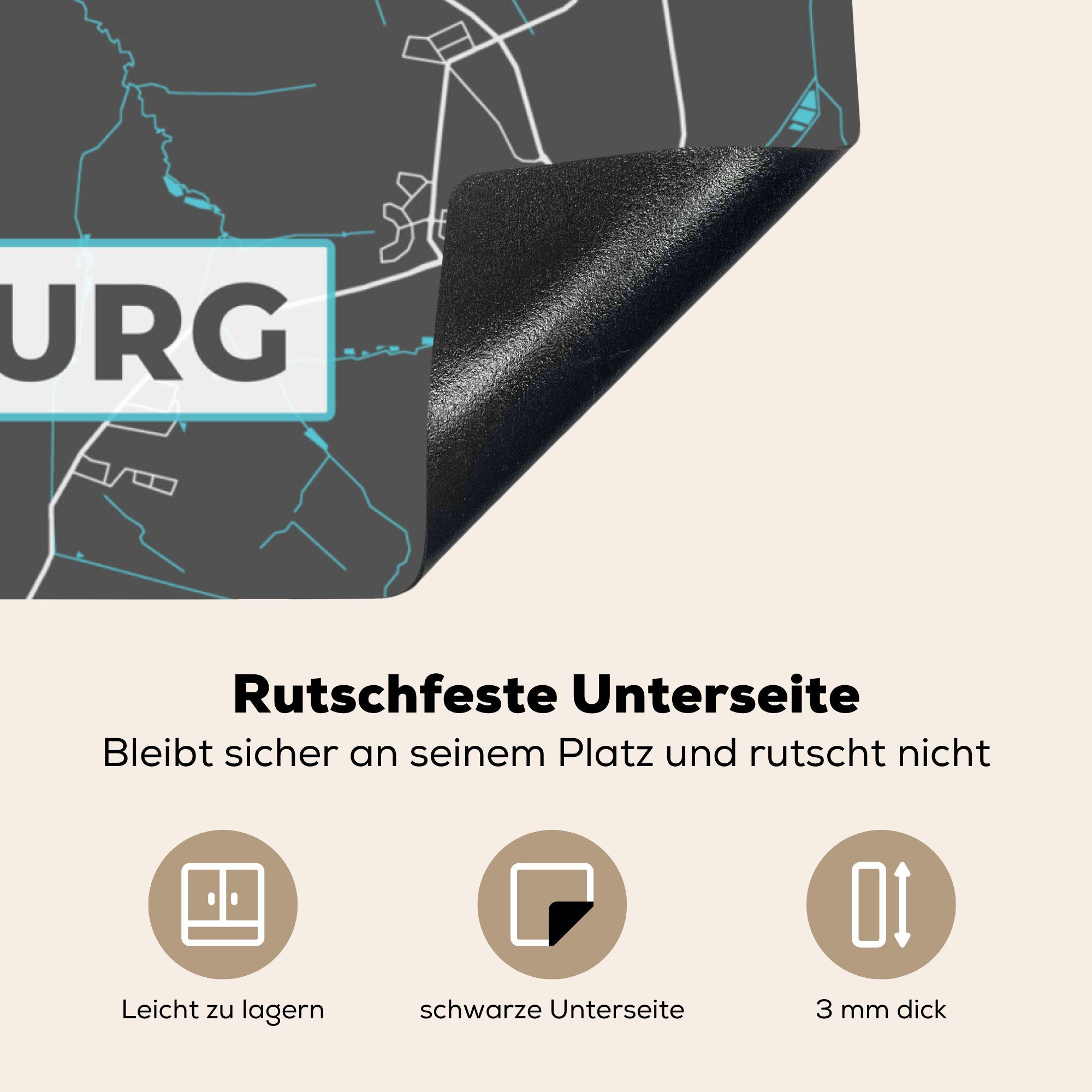 Vinyl, - Karte Deutschland Ceranfeldabdeckung, - Blau Stadtplan 78x78 Arbeitsplatte - - Herdblende-/Abdeckplatte küche (1 MuchoWow cm, tlg), Wolfsburg, für