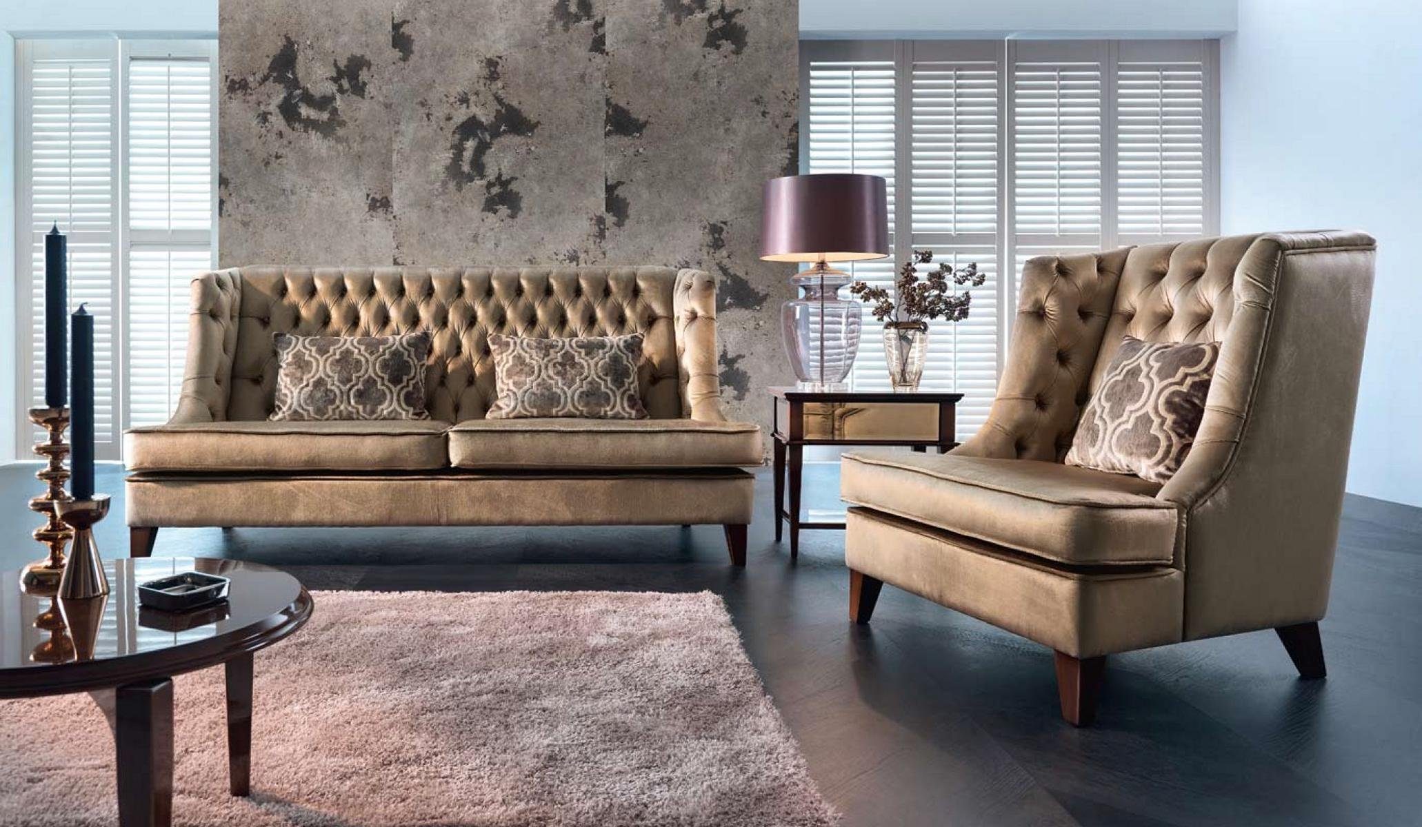 JVmoebel Wohnzimmer-Set, Sofagarnitur Sofa Garnitur 3 Sitzer Sessel Chesterfield Modern Stoff