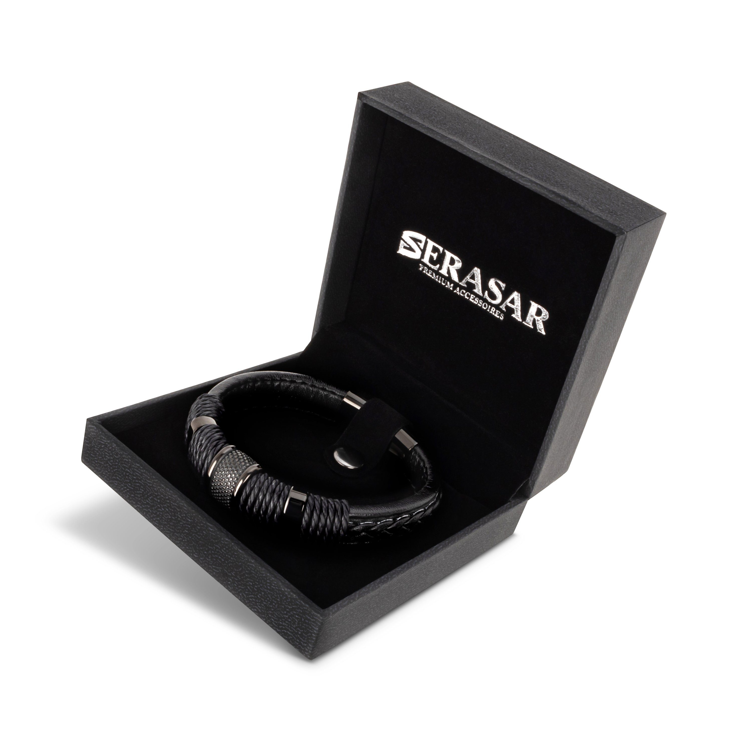 2. Bild von SERASAR Lederarmband Leder Herrenarmband "Ring" (Klassisch, elegant, casual, 1-tlg), aus Echtleder, Länge durch extra Glied verstellbar