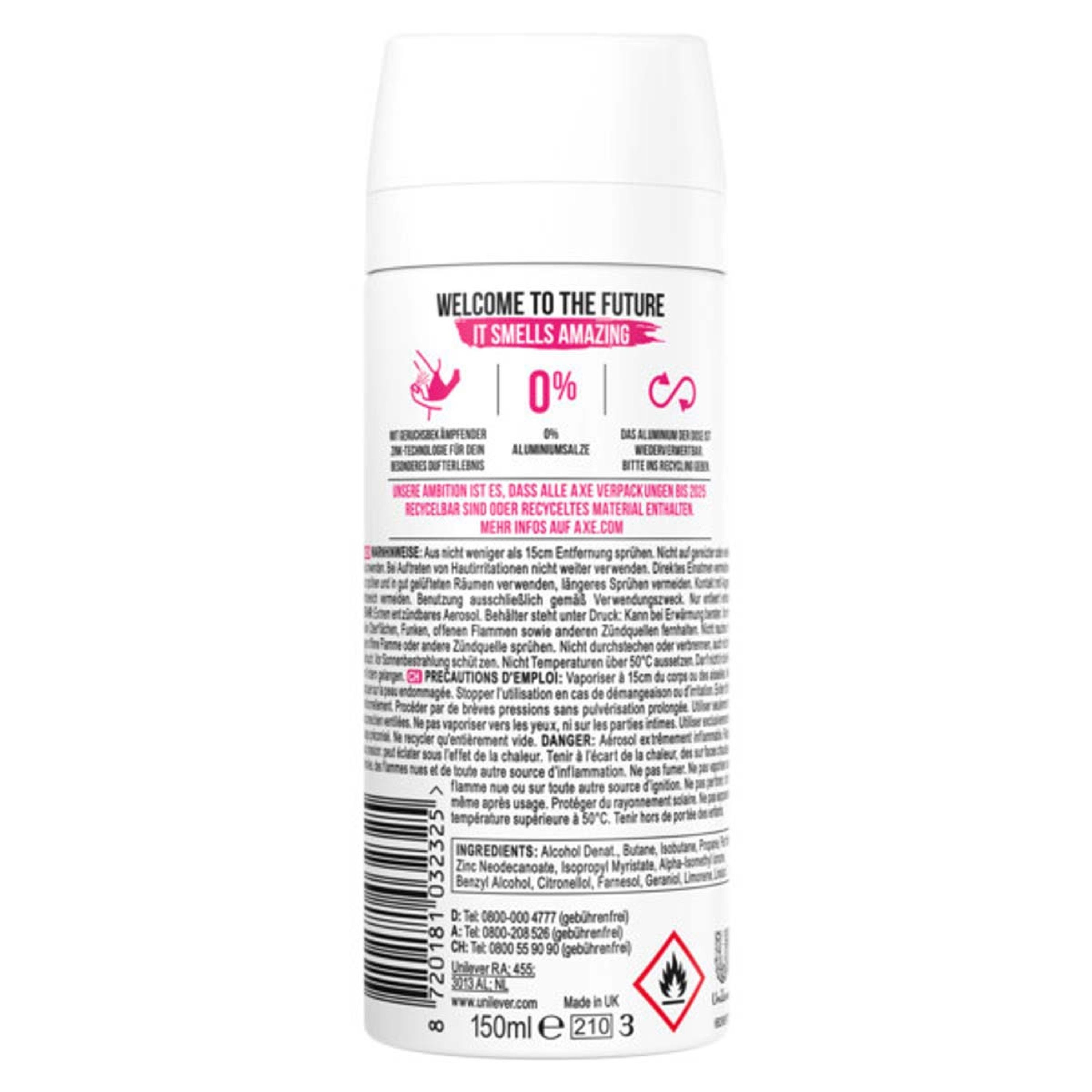 axe Deo-Set Bodyspray for Anarchy 6x150ml Deo Deospray ohne Aluminiumsalze Her