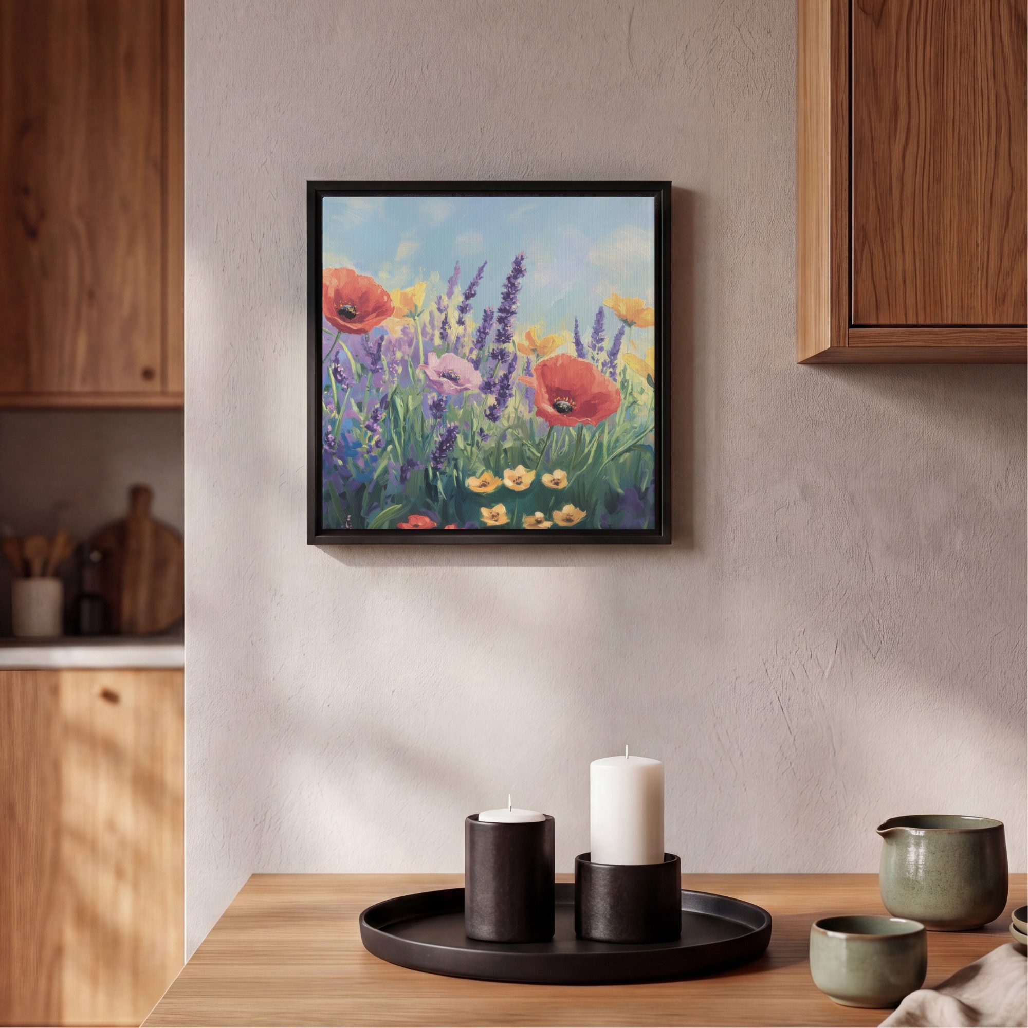 OneMillionCanvasses® Leinwandbild mit Rahmen - Wiese - Blumen - Farbenfroh, Fotodruck (1 St), Leinwand Bilder Klein, Wand Dekoration Aesthetic 20x20cm