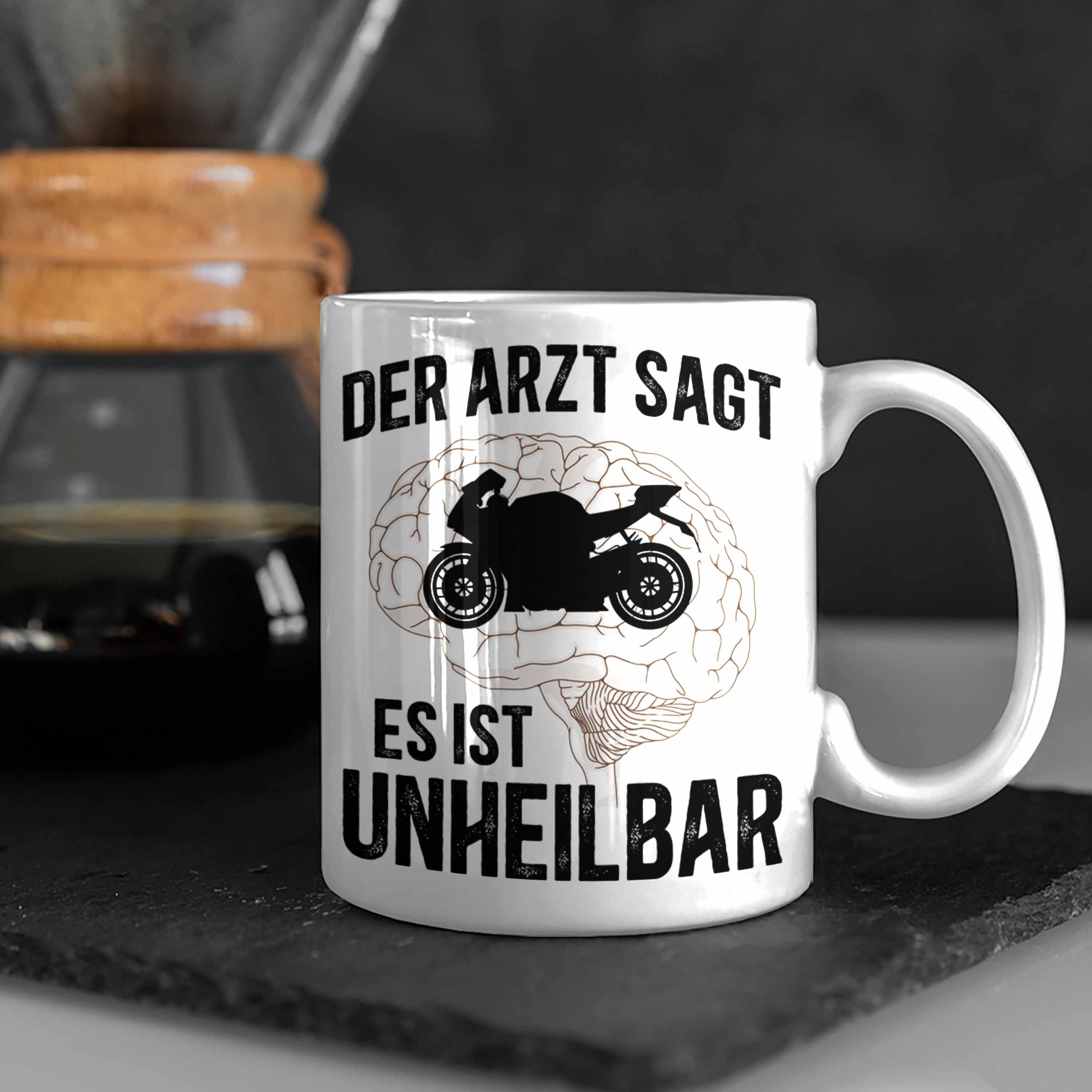 Trendation Tasse Trendation - Motorradfahrer Biker Weiss Geschenk Männer Spruch Tasse Motorrad für Herren mit Kaffeetasse