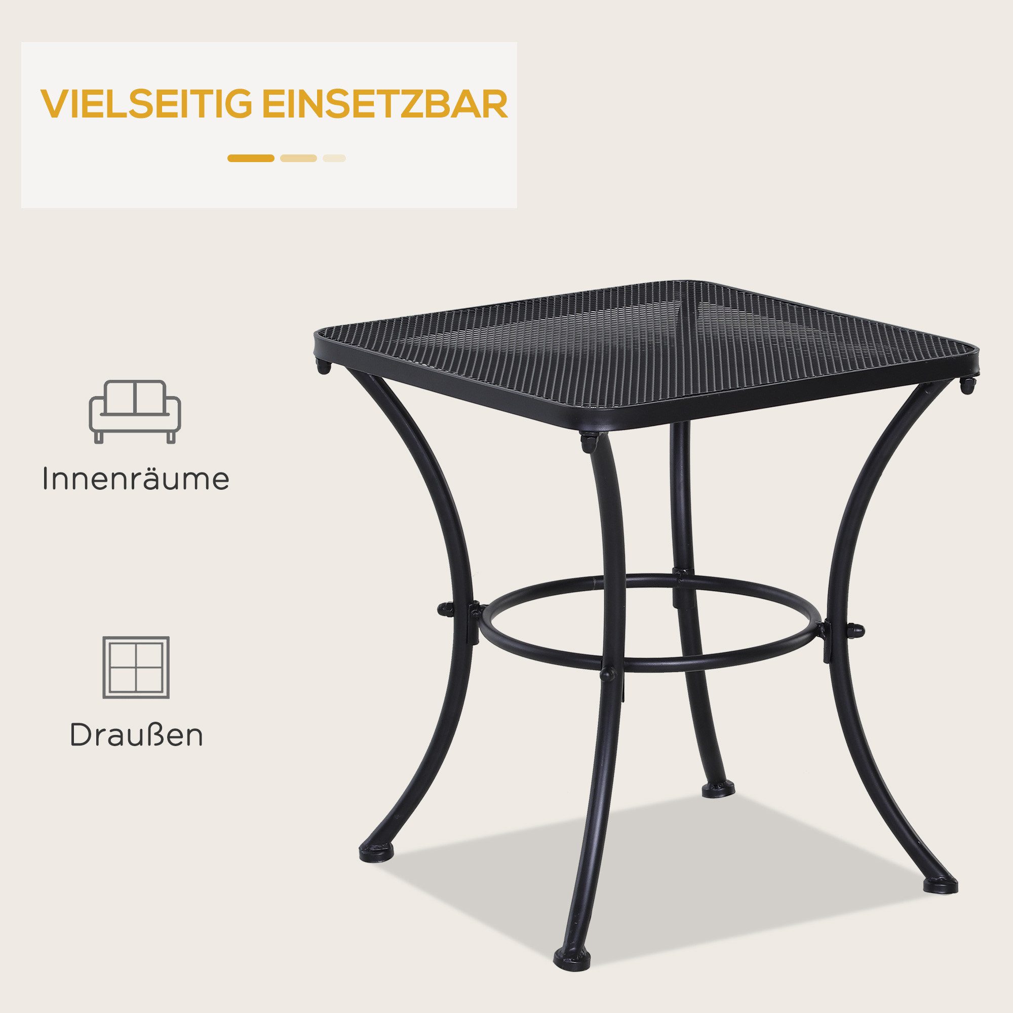 MC Star Beistelltisch Schwarzer Gartentisch 45x45x50cm Metall Balkontisch Kaffeetisch (für Terrasse & Garten)