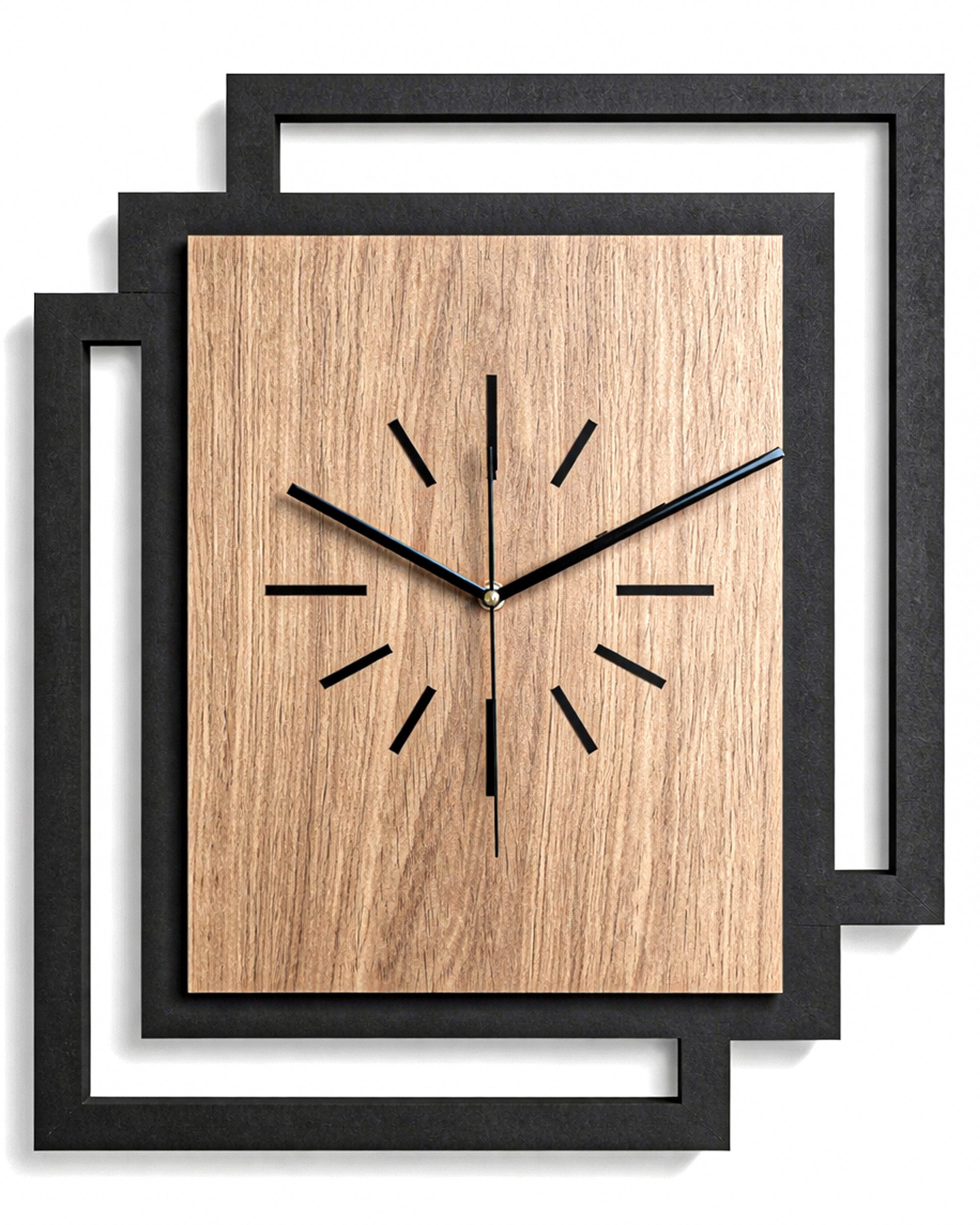 ORNAMENTI Wanduhr Große handgefertigte moderne aus Holz, Hingucker Wanddeko 45 x 55 cm (Rechteckig vertikal ohne Tickgeräusche für Wohnzimmer, ohne Ziffern)