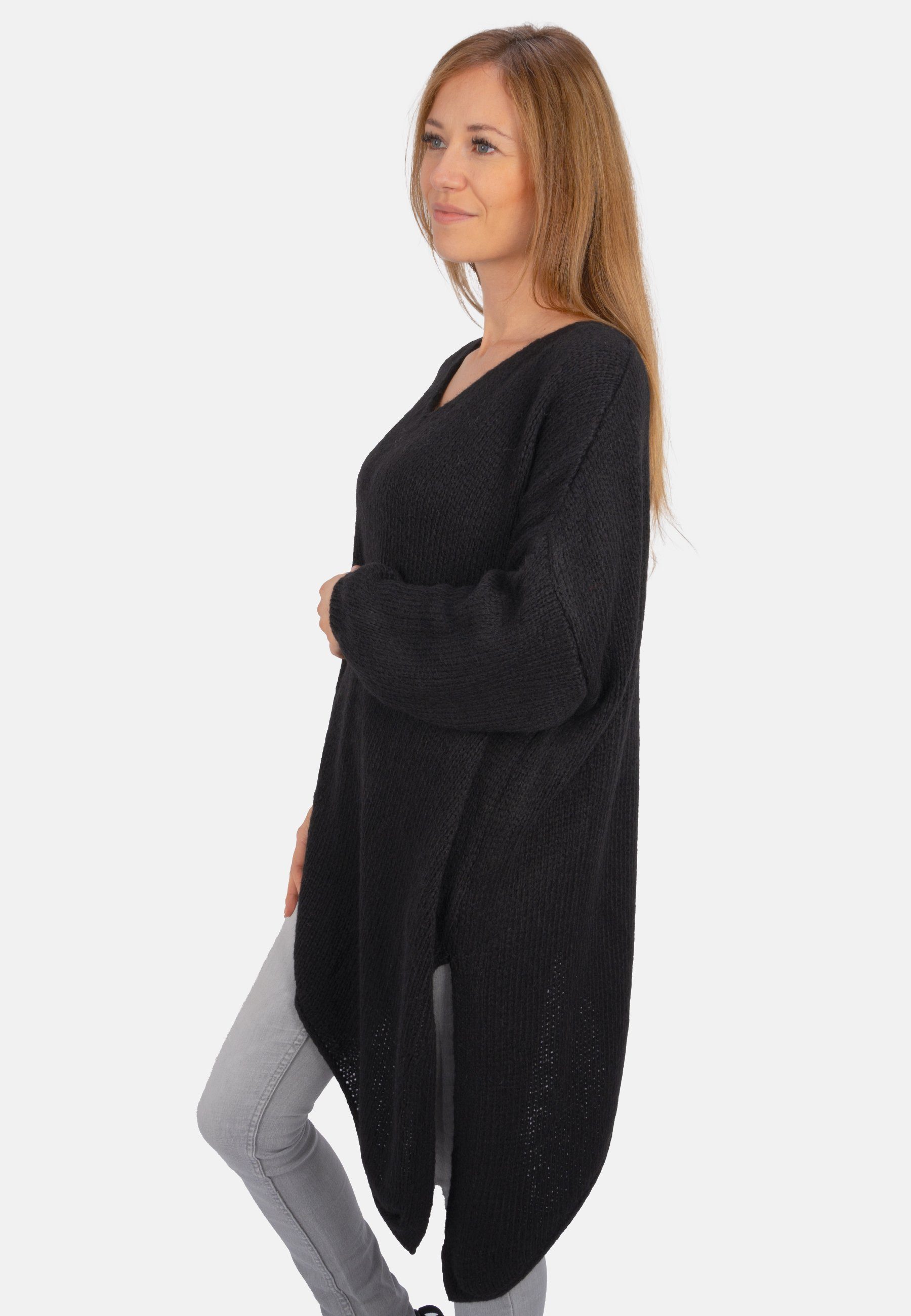 April geschnittener V-Ausschnitt-Pullover oversized Asymmetrisch, mit Schwarz of seitlichem Schlitz Pullover Rica Seasons