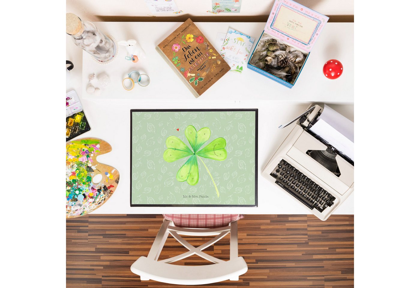 Thumbnail - Mr. & Mrs. Panda Schreibtischunterlage Blume Kleeblatt - Blattgrün - Geschenk, Büroartikel, Jobwechsel, Gart, (Packung, ...