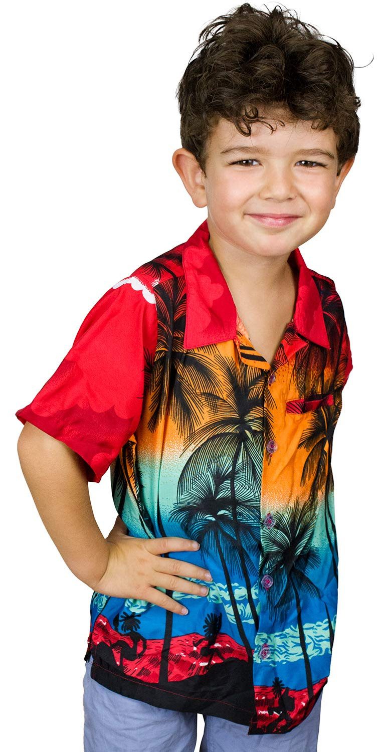 King Kameha Hawaiihemd Beach Kids Funky Hawaii-Hemd Kinder Kurzarm Front-Tasche Unisex