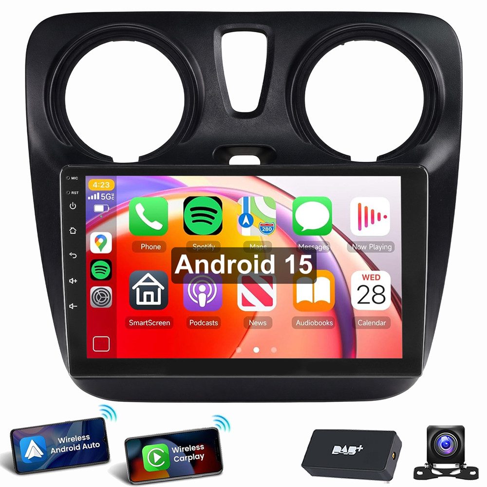 ESSGOO Für Dacia Lodgy Dokker 12-21 Carplay Android 15 FM AM NAVI Autoradio (RDS, Digitalradio (DAB), FM, AM, Apple Carplay Android Auto WIFI BT)