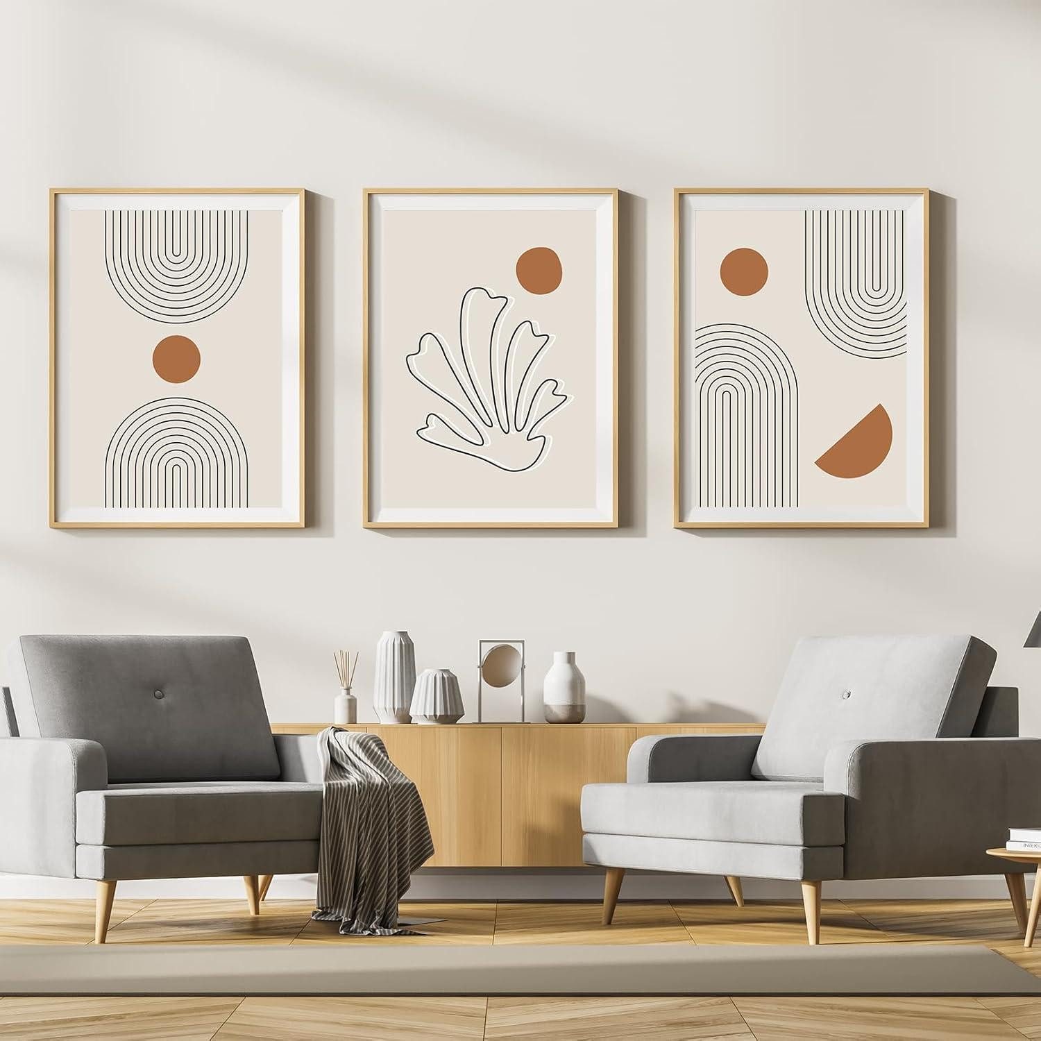 Leinwandbild Leinwand Bilder Moderne Abstrakt Kunst Wohnzimmer Boho Set 3-teilig