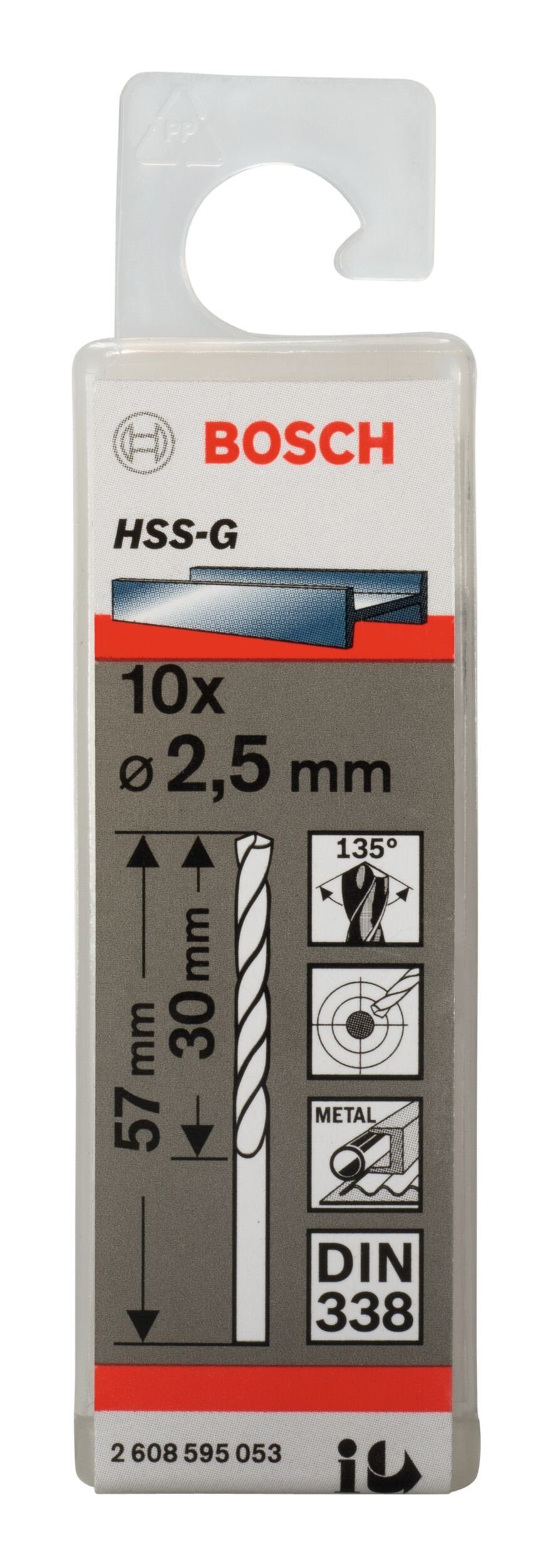 2,5 x x (DIN (10 BOSCH 338) 57 HSS-G 10er-Pack Metallbohrer, mm 30 - - Stück),