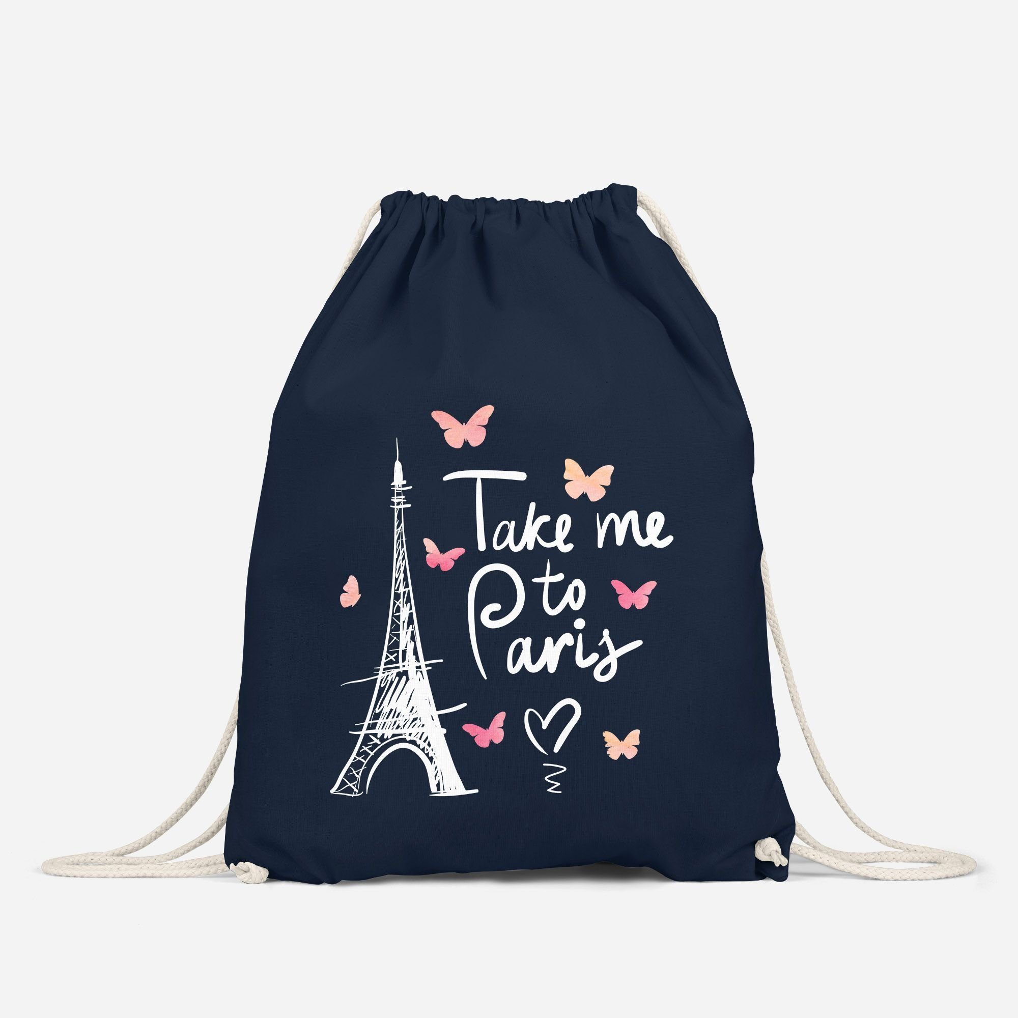 Autiga Turnbeutel Turnbeutel Take me Tasche to Autiga® Beutel Hipster Jutebeutel Eiffelturm Paris Gymsac navy