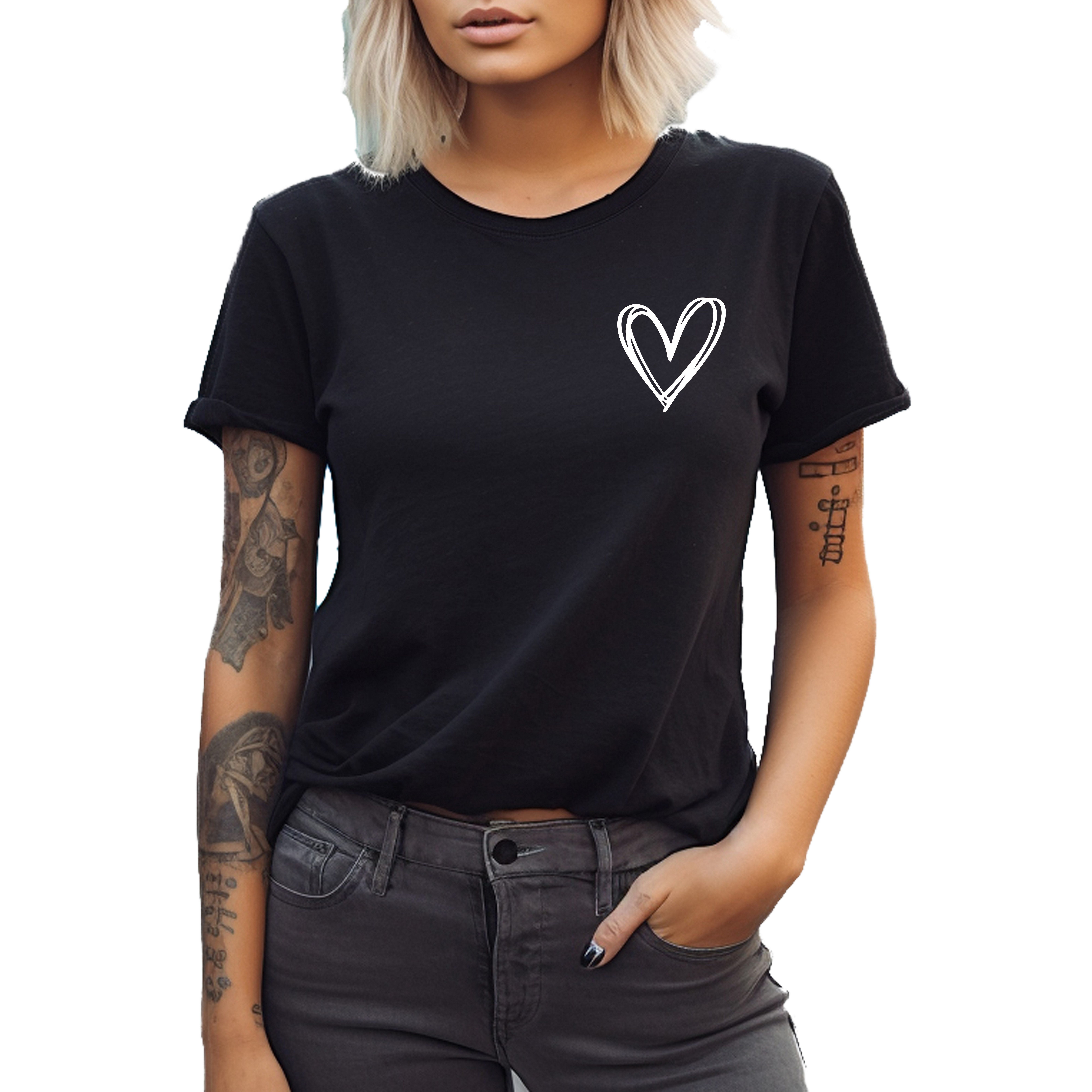 Banco T-Shirt Damen Kurzarm Love Liebe Herz Unifarben Premium T-Shirt günstig online kaufen