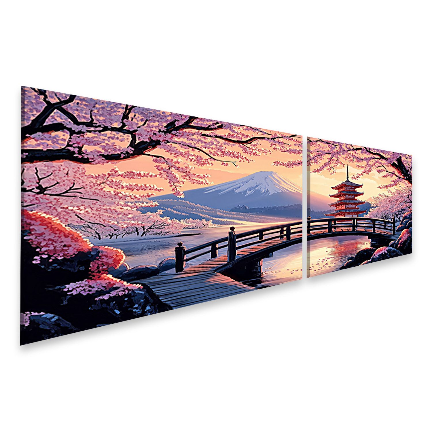 islandburner Leinwandbild Japanische Landschaft mit Kirschblüten und Pagode Wandbild