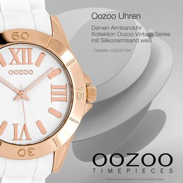 OOZOO Quarzuhr Oozoo Unisex Armbanduhr Vintage Series, (Analoguhr), Damen, Herrenuhr rund, groß (ca. 41mm) Silikonarmband weiß