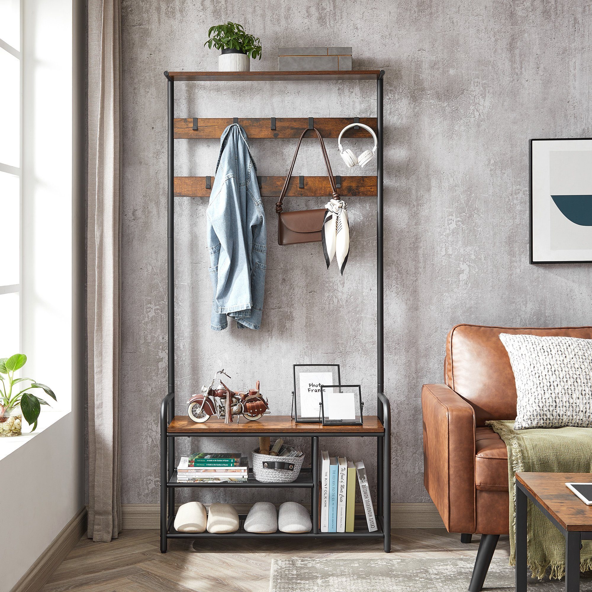 VASAGLE Garderobenständer Garderobe, mit Schuhregal, 85 x 30 x 180,5 cm