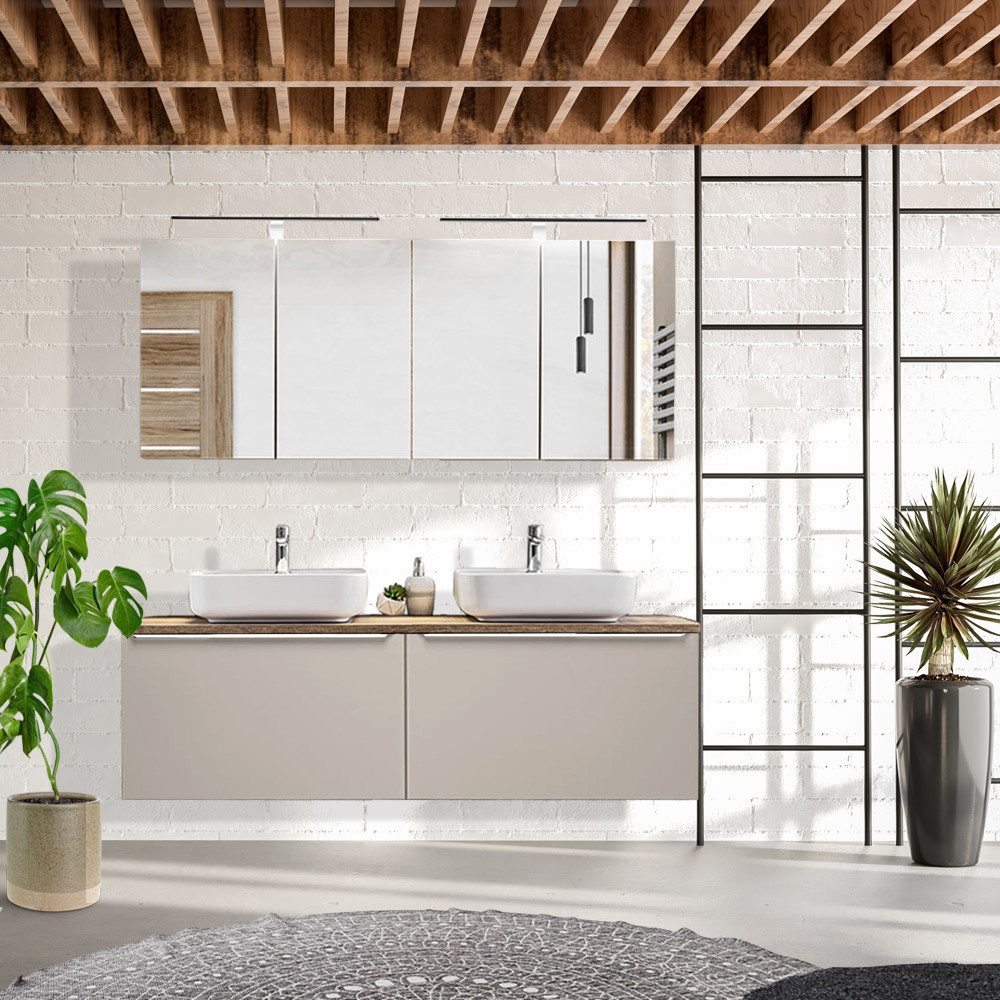 Lomadox Badmöbel-Set PUEBLA-56-TAUPE, (Spar-Set, 9-St), Badmöbel Set in tau günstig online kaufen