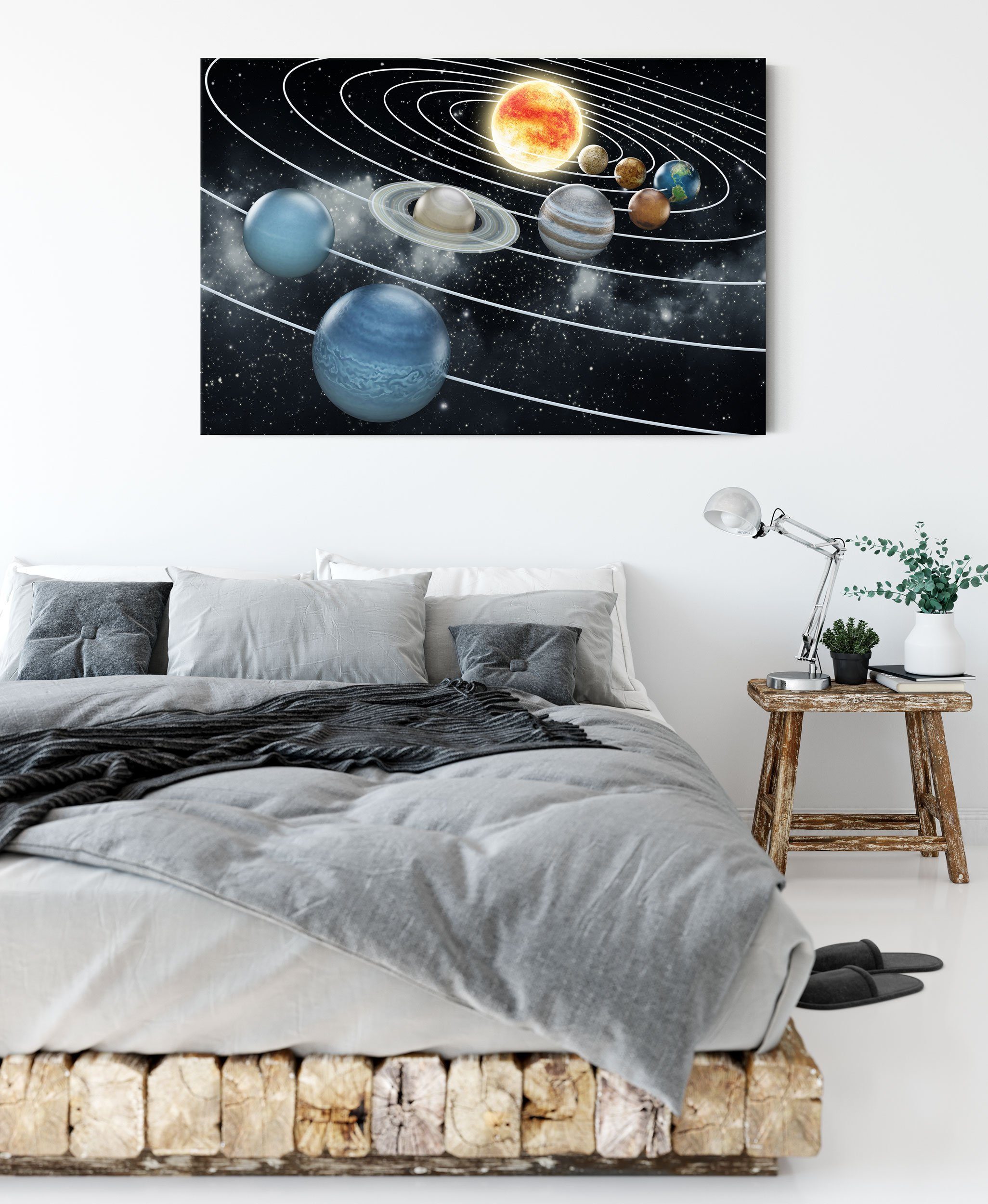 Pixxprint Leinwandbild Sonnensystem mit unseren Planeten, Sonnensystem mit unseren Planeten (1 St), Leinwandbild fertig bespannt, inkl. Zackenaufhänger