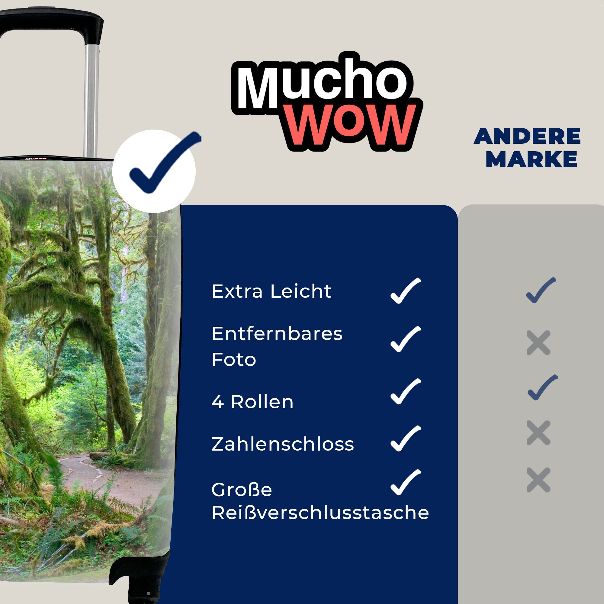 in mit Reisetasche Baumstämme Rollen, Washingtoner Ferien, Trolley, einem MuchoWow 4 Regenwald, Reisekoffer für Bewaldete Handgepäckkoffer Handgepäck rollen,