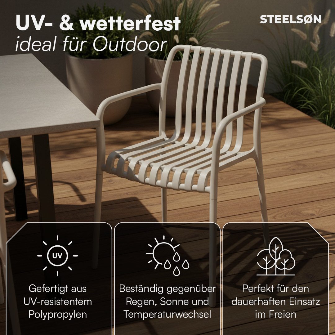 STEELSØN Gartenstuhl Pincoya wetterfest und UV-beständig (taupe, 2er Set), stapelbarer Balkonstuhl Kunststoff, verfügbar als 2er/4er/6er Set