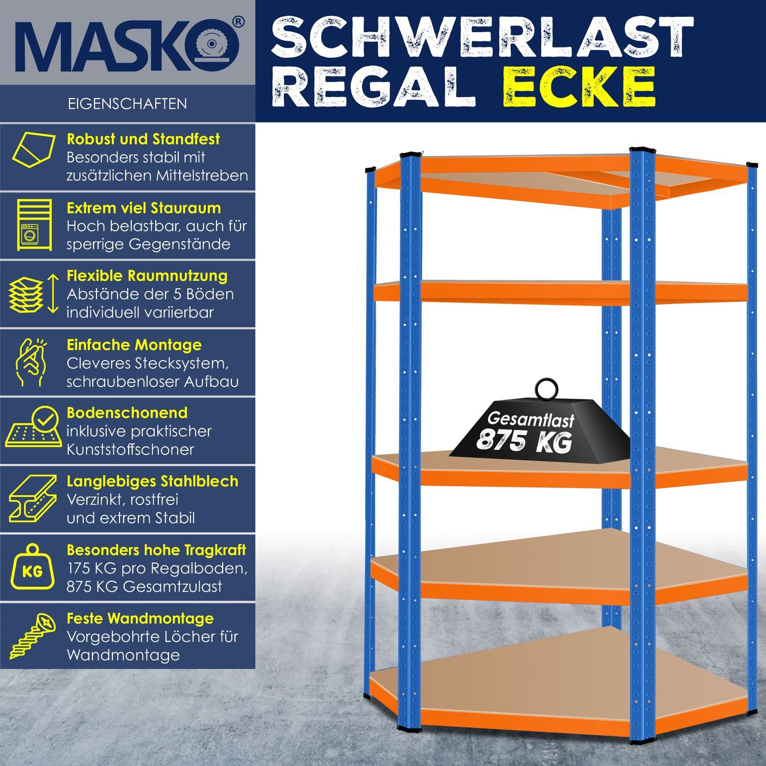 MASKO Schwerlastregal, Eckregal Lagerregal Schwerlastregal, Kellerregal, günstig online kaufen