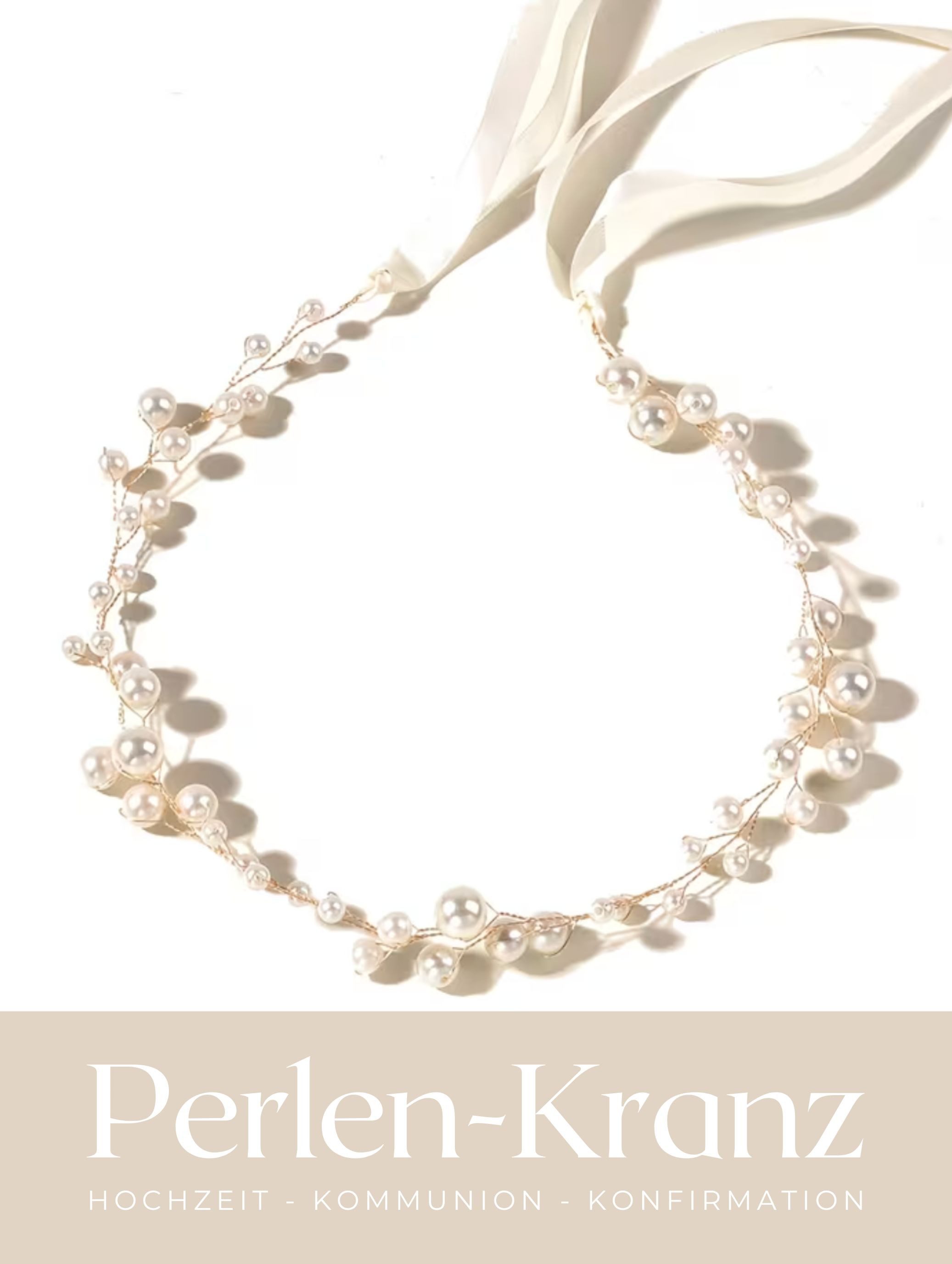 ANNIS WIESBADEN EST. 2021 Haarband Perlen Haarkranz gold mit Seidenband – Haarschmuck Braut Kommunion