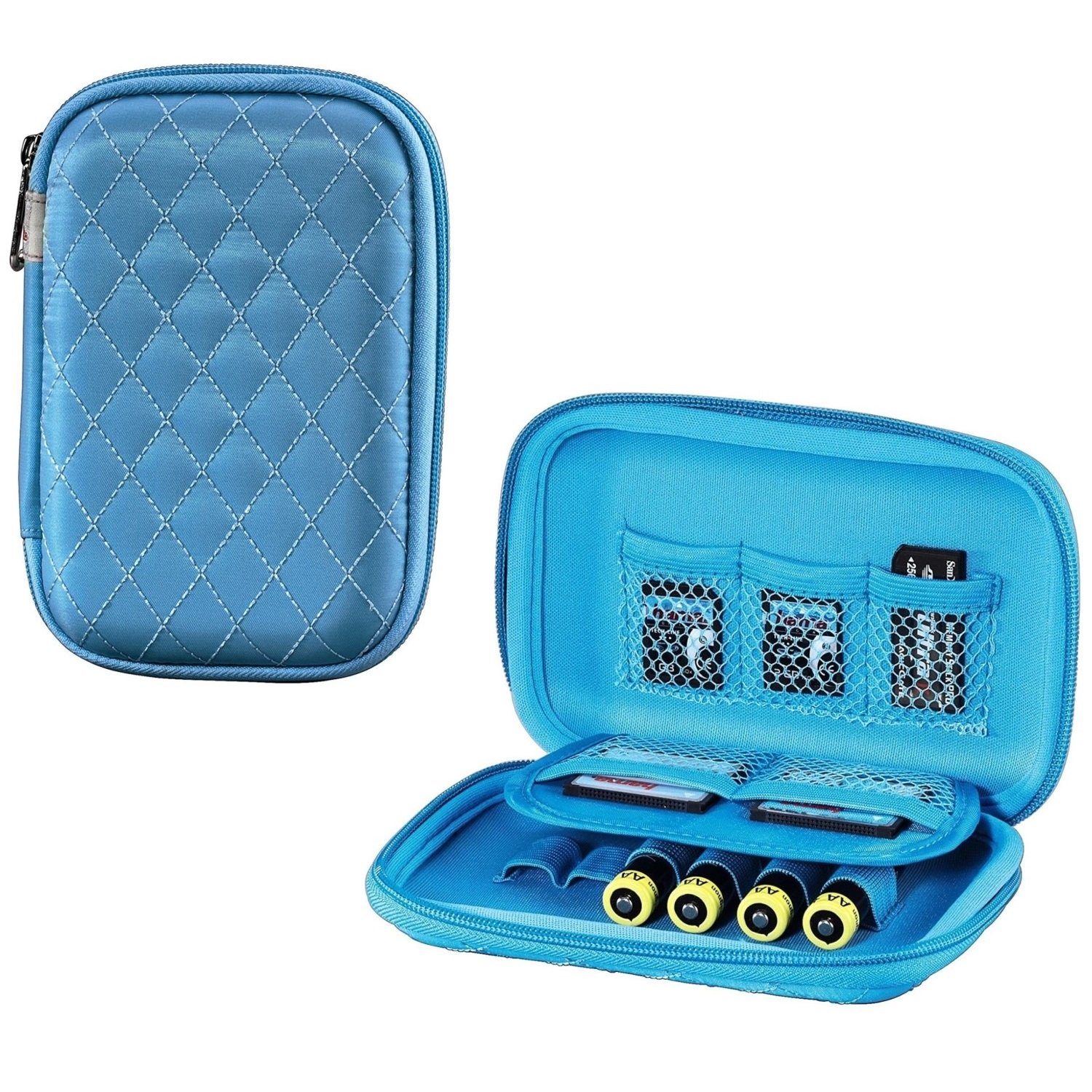 Hama Etui Speicherkarten-Tasche Case Etui Bahia Blau, Etui für 8x SD SDHC MMC xD CF MS Karte, USB-Sticks und 6x Batterien