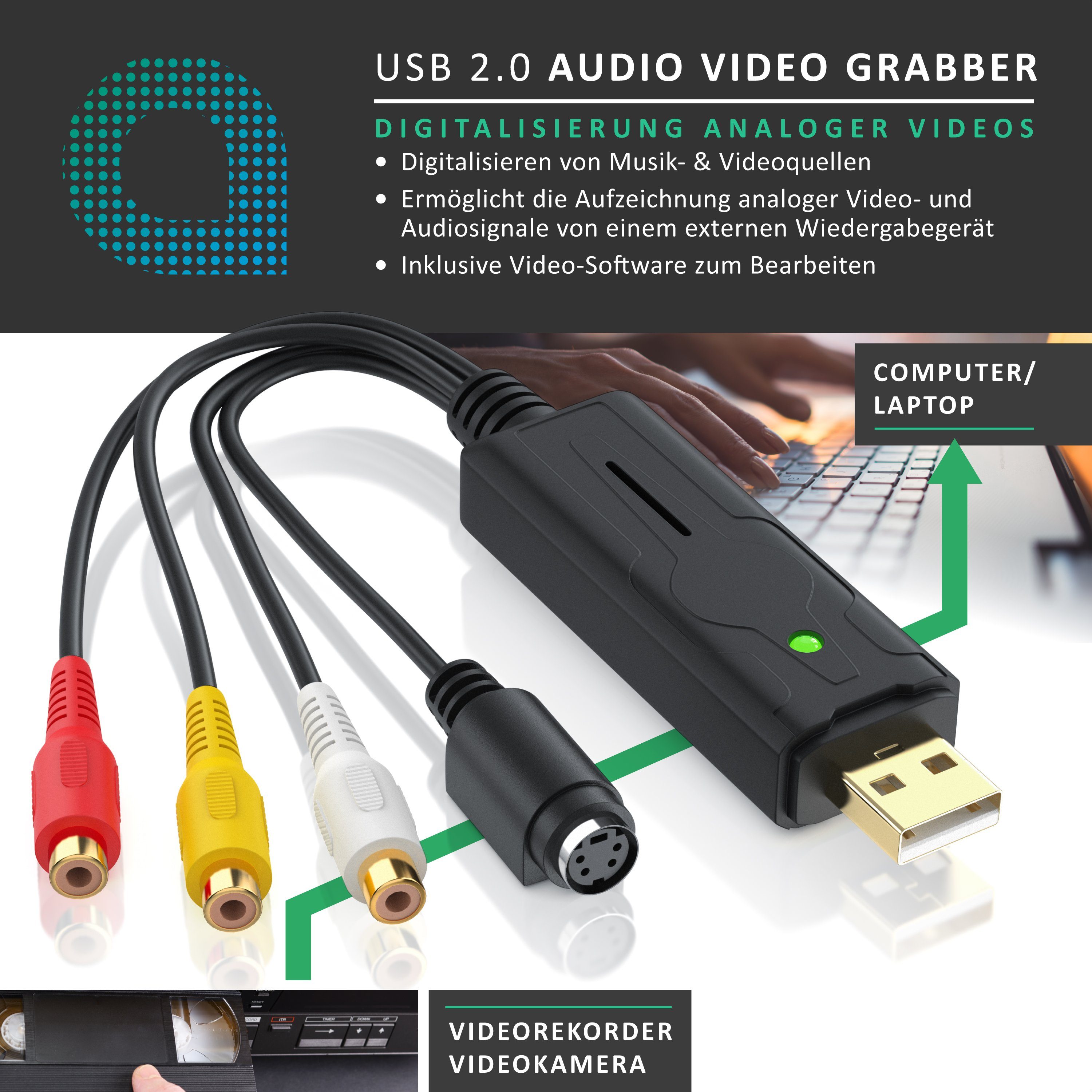 Aplic Audio- & Video-Adapter USB Typ A zu S-Video, Component-Video, Cinch, 15 cm, USB Audio Video Grabber - VHS - Videoadapter zur Bearbeitung