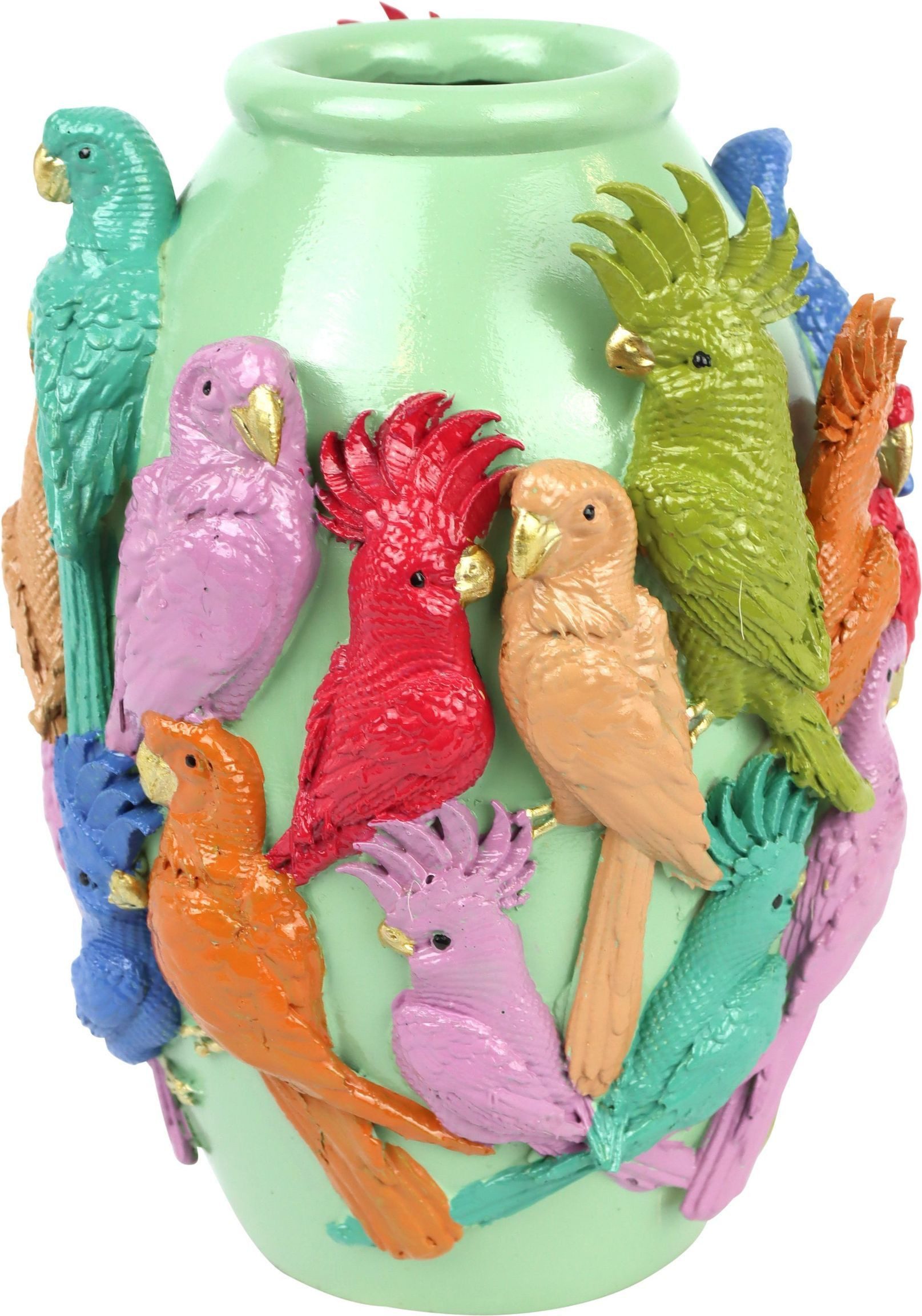 FURNARO Dekovase (1 St), Bunte Papageienillustration auf robuster mintfarbener Kunststoffvase