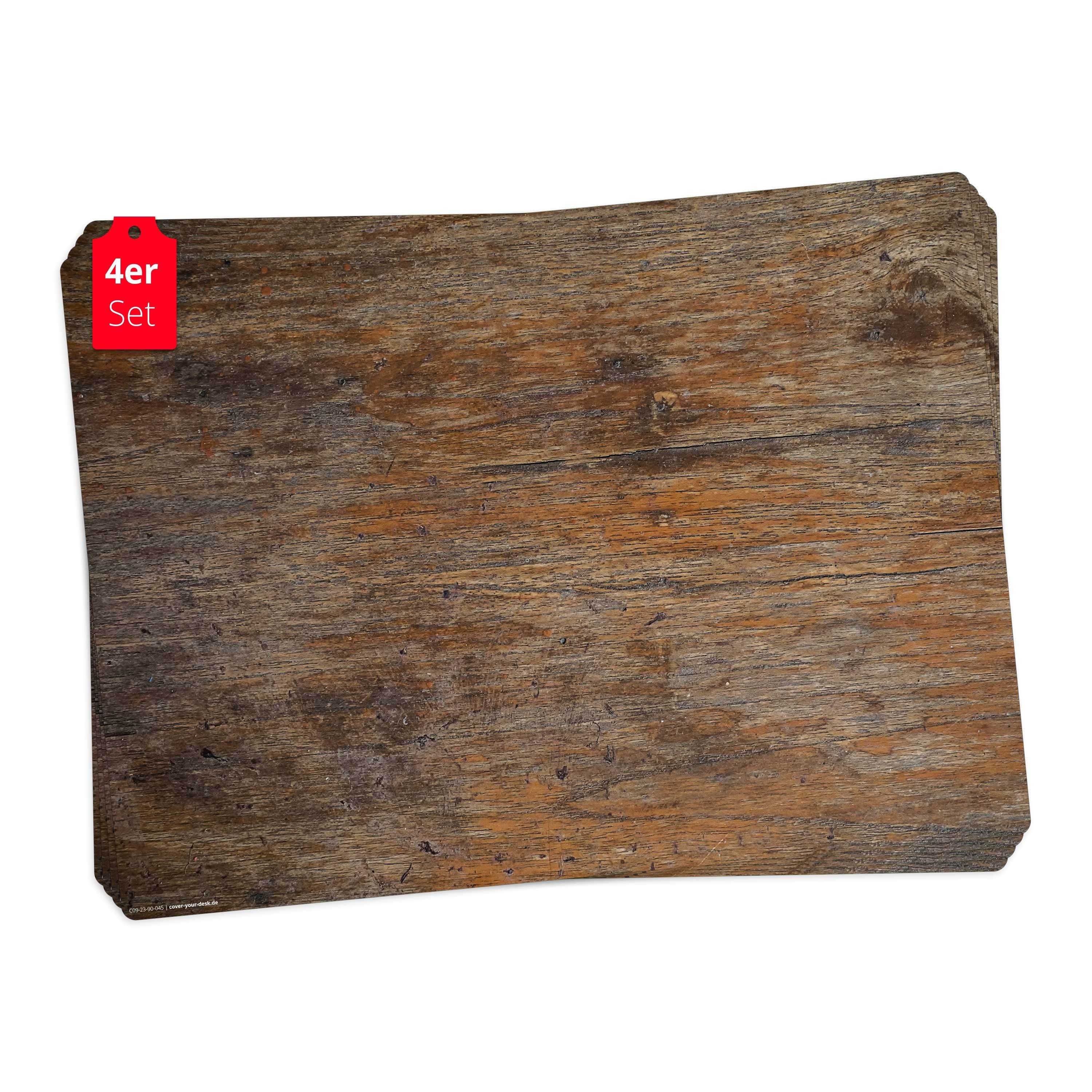 Tischsetmacher Platzset Tischset,  Platzset abwaschbar - Antikes Holz, (aus erstklassigem Vinyl, 4-St., 44 x 32 cm / braun), Made in Germany
